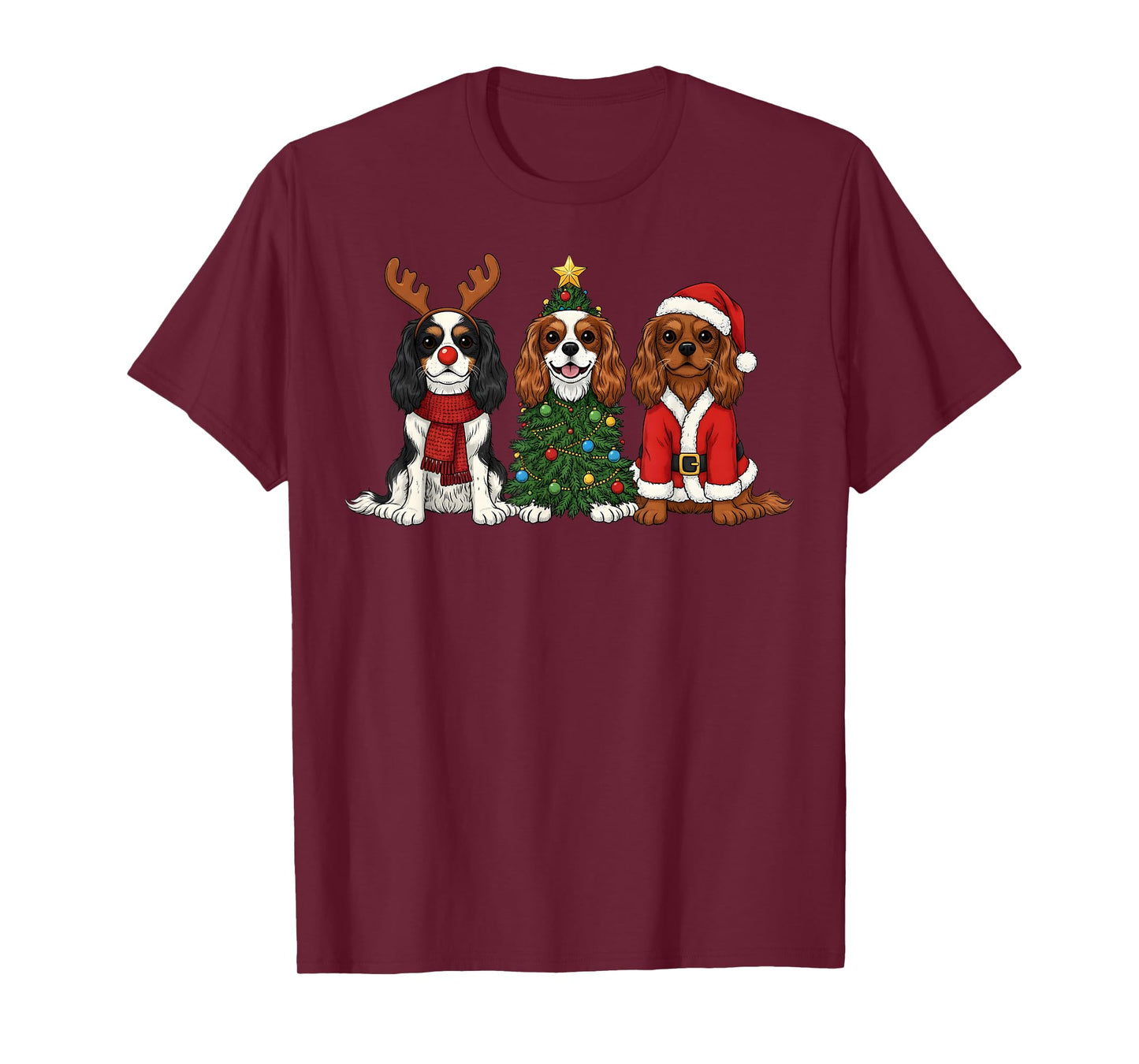 Christmas Cavalier King Charles Spaniel Santa Reindeer Dog T-Shirt