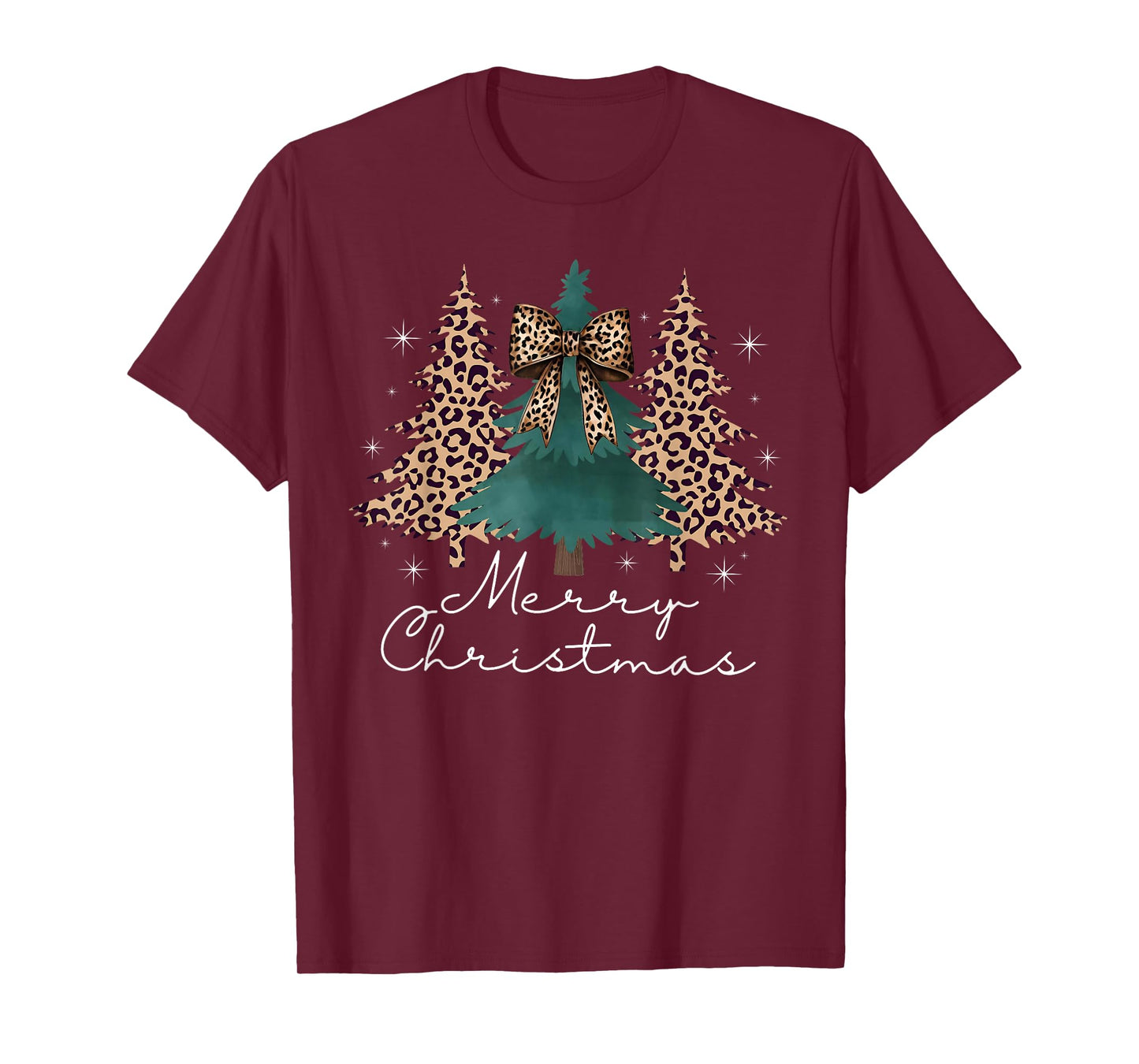 Christmas Trees Leopard Coquette Bow Xmas Pajamas Holiday T-Shirt