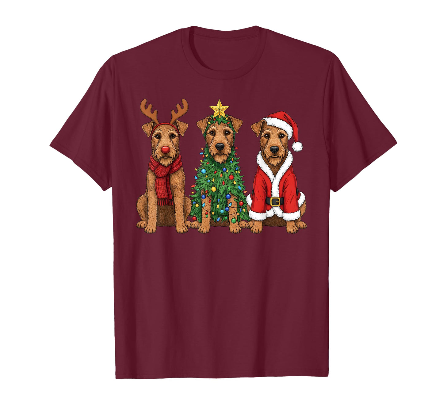 Retro Christmas Irish Terrier Santa Reindeer Dog Lover T-Shirt
