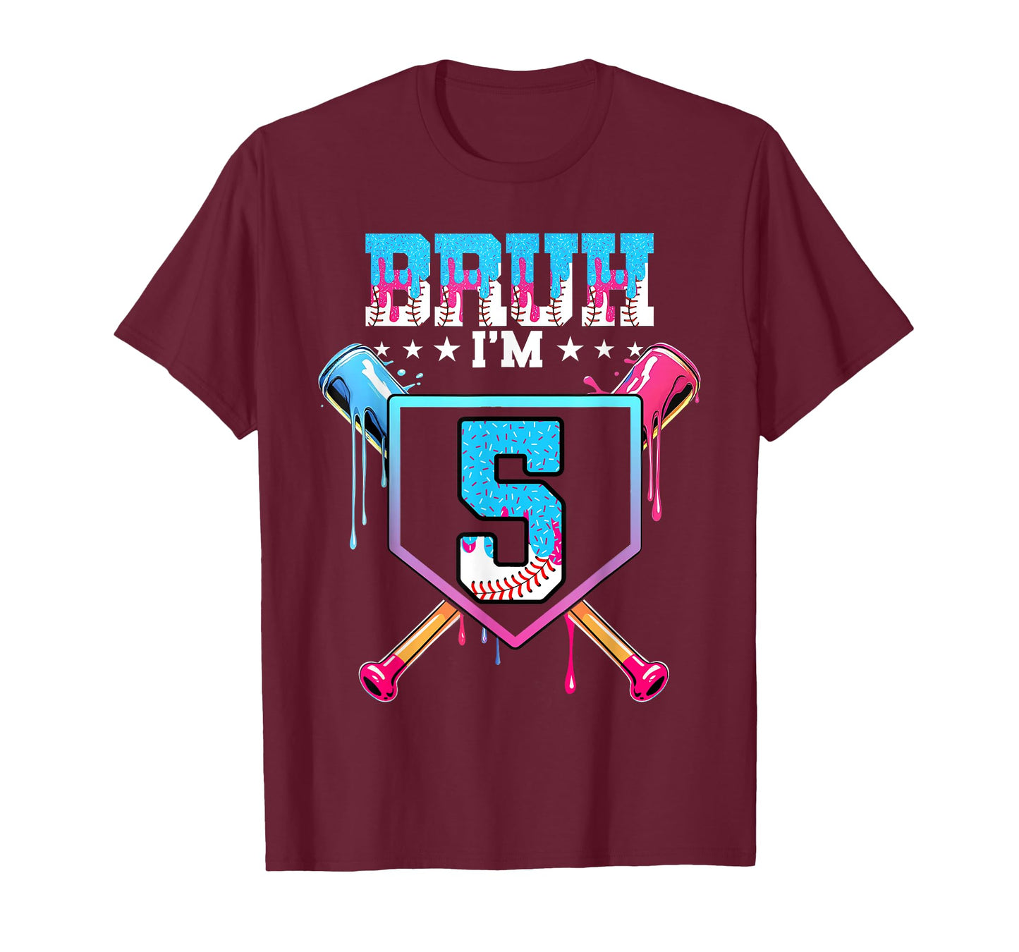 Bruh 5th Birthday Boy Baseball Ice Cream Drip 5 Year Old Boy T-Shirt