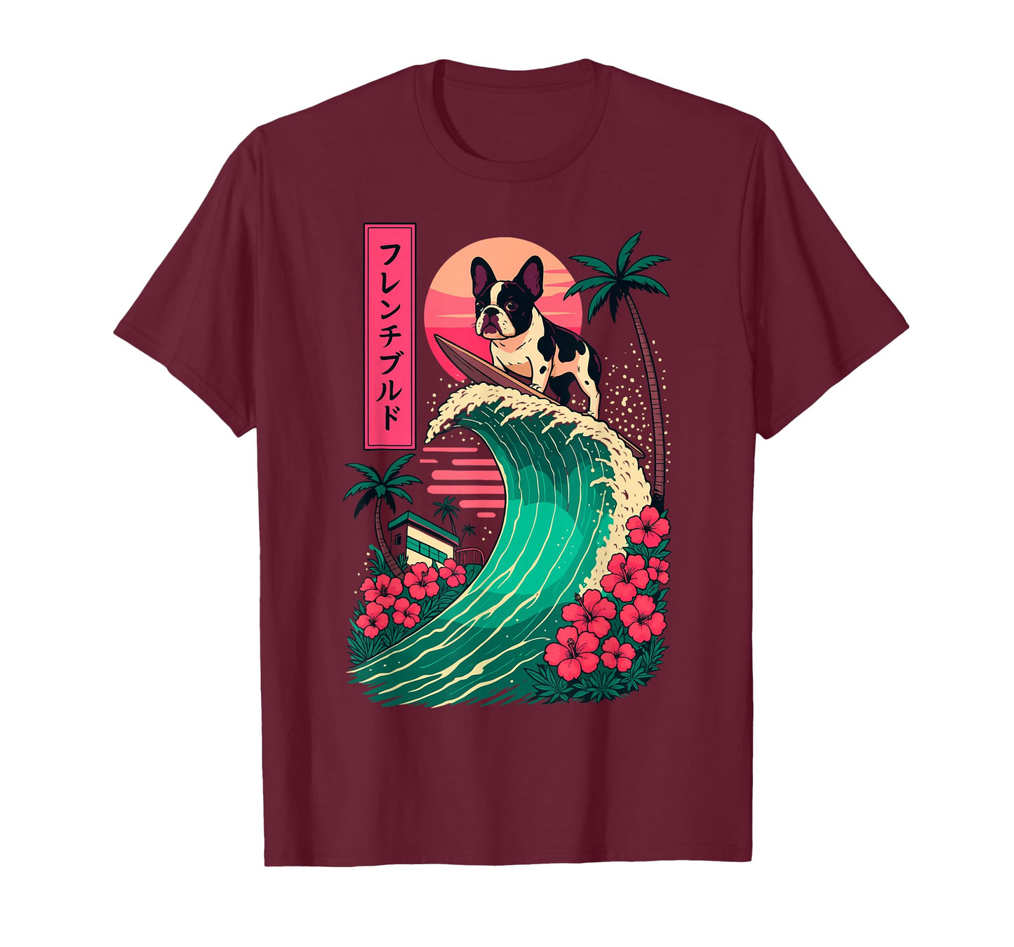 French Bulldog Surfing Japanese T-Shirt