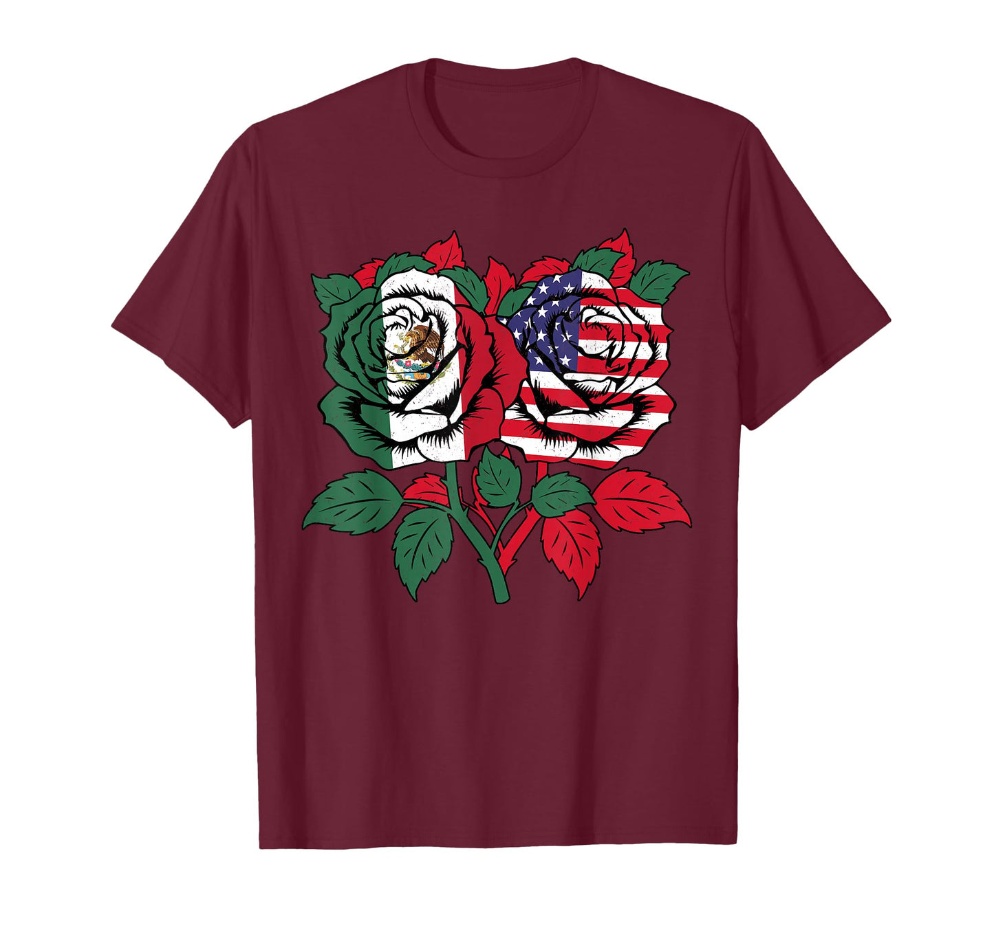 Mexico USA Flag Mexican Flag American Flag Rose Flower T-Shirt