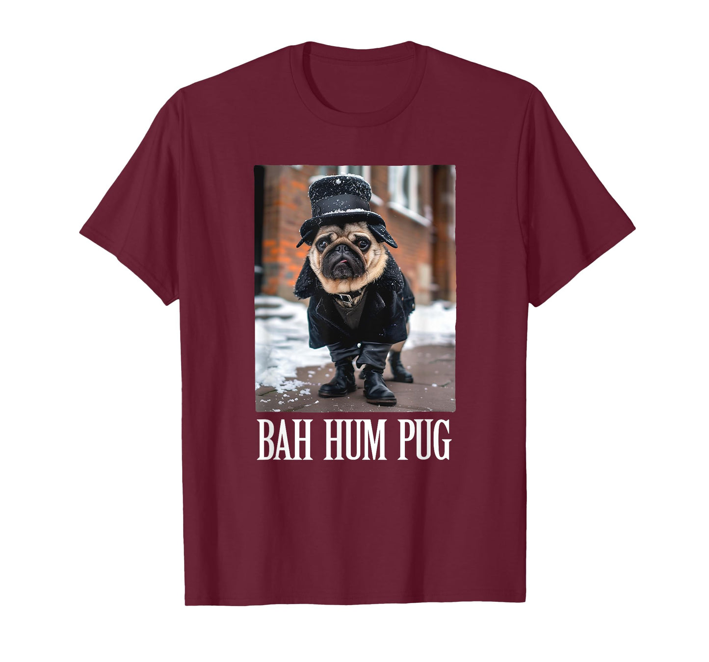 Funny Dog Bah Hum Pug Christmas Pet Holiday Photo Humbug Bug Men Women Girls Kids T-Shirt