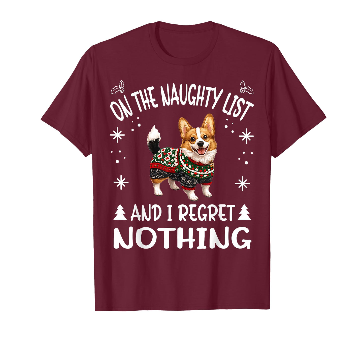 Cute Cardigan Welsh Corgi Dog Christmas On The Naughty List T-Shirt