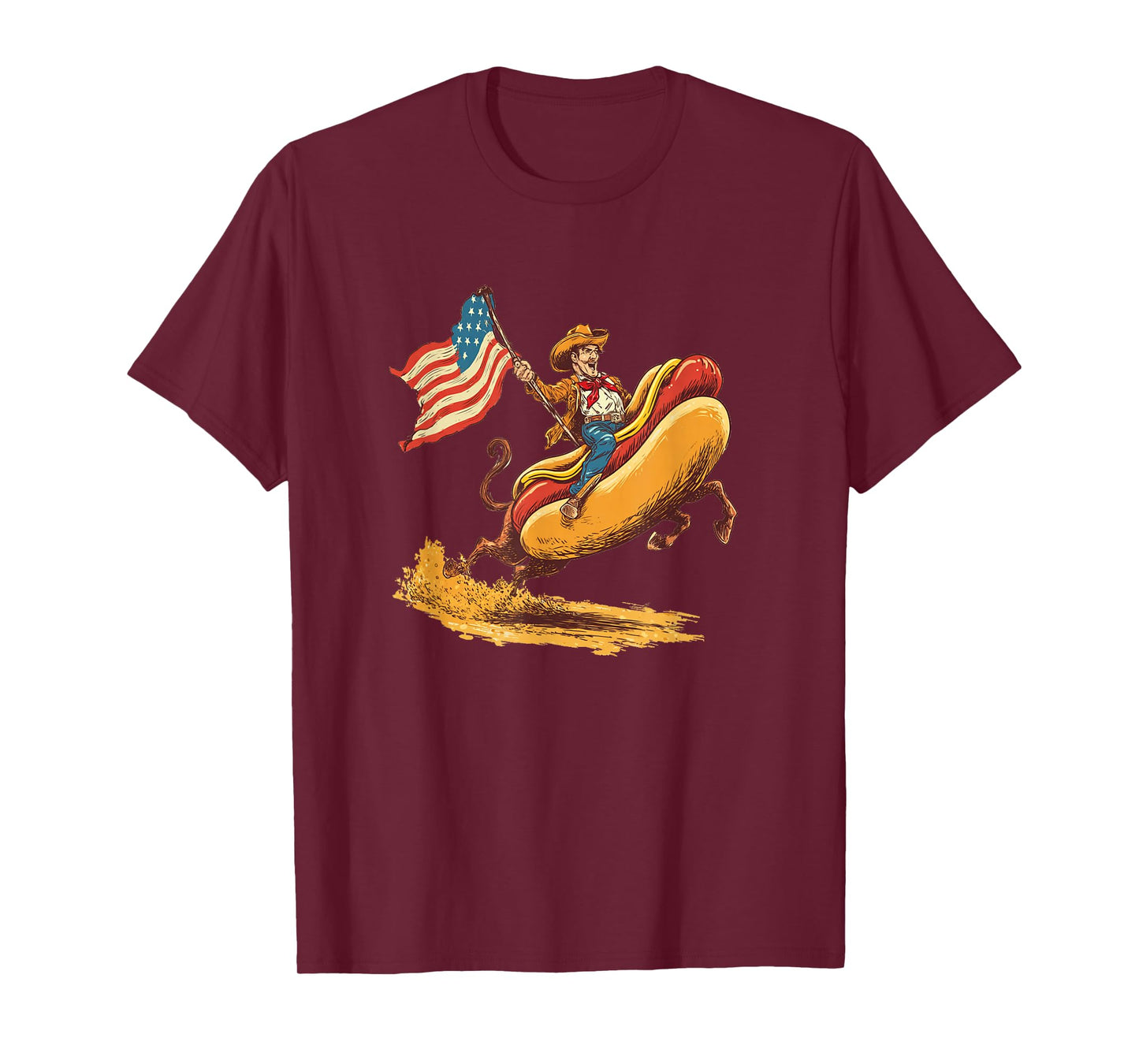 Funny Hotdog with Cowboy for Riding and US Colors T-Shirt