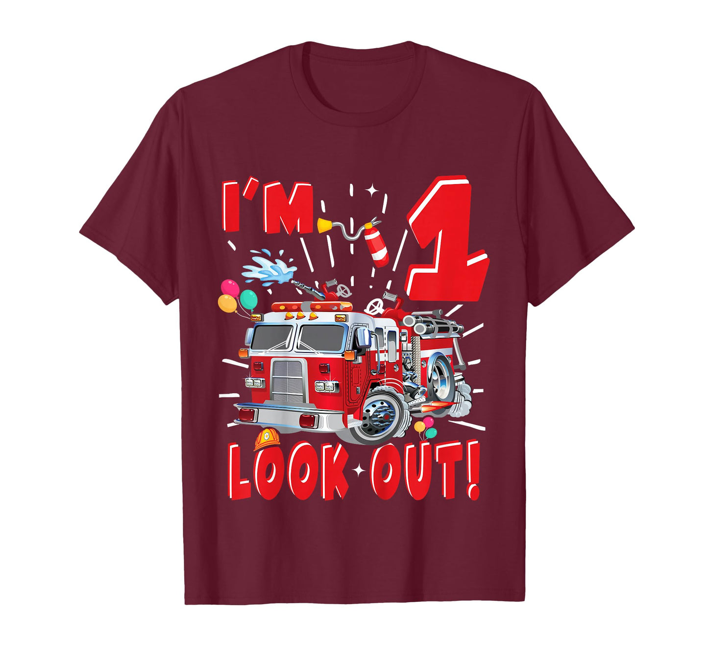 Kids One 1st Birthday Fire Truck Boy 1 Year Old Firefighter T-Shirt