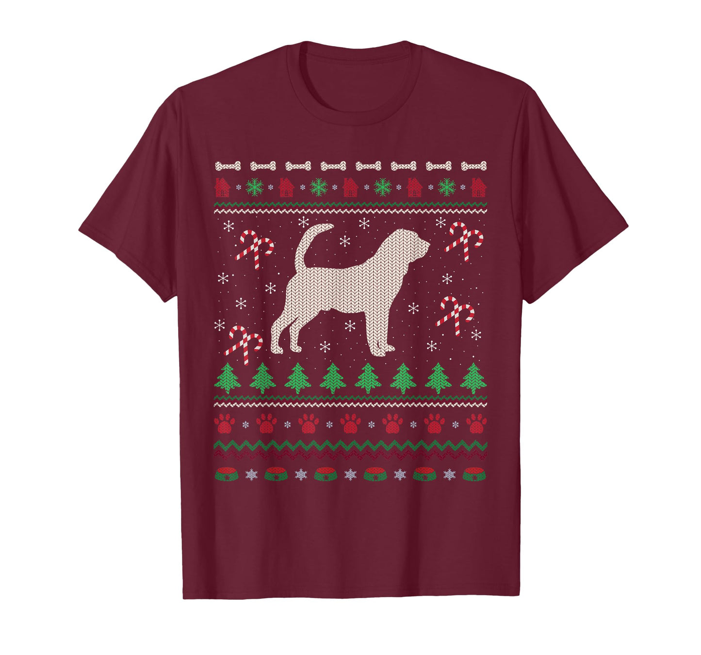 Ugly Xmas Sweater Style Santa Bloodhound Dog Christmas T-Shirt
