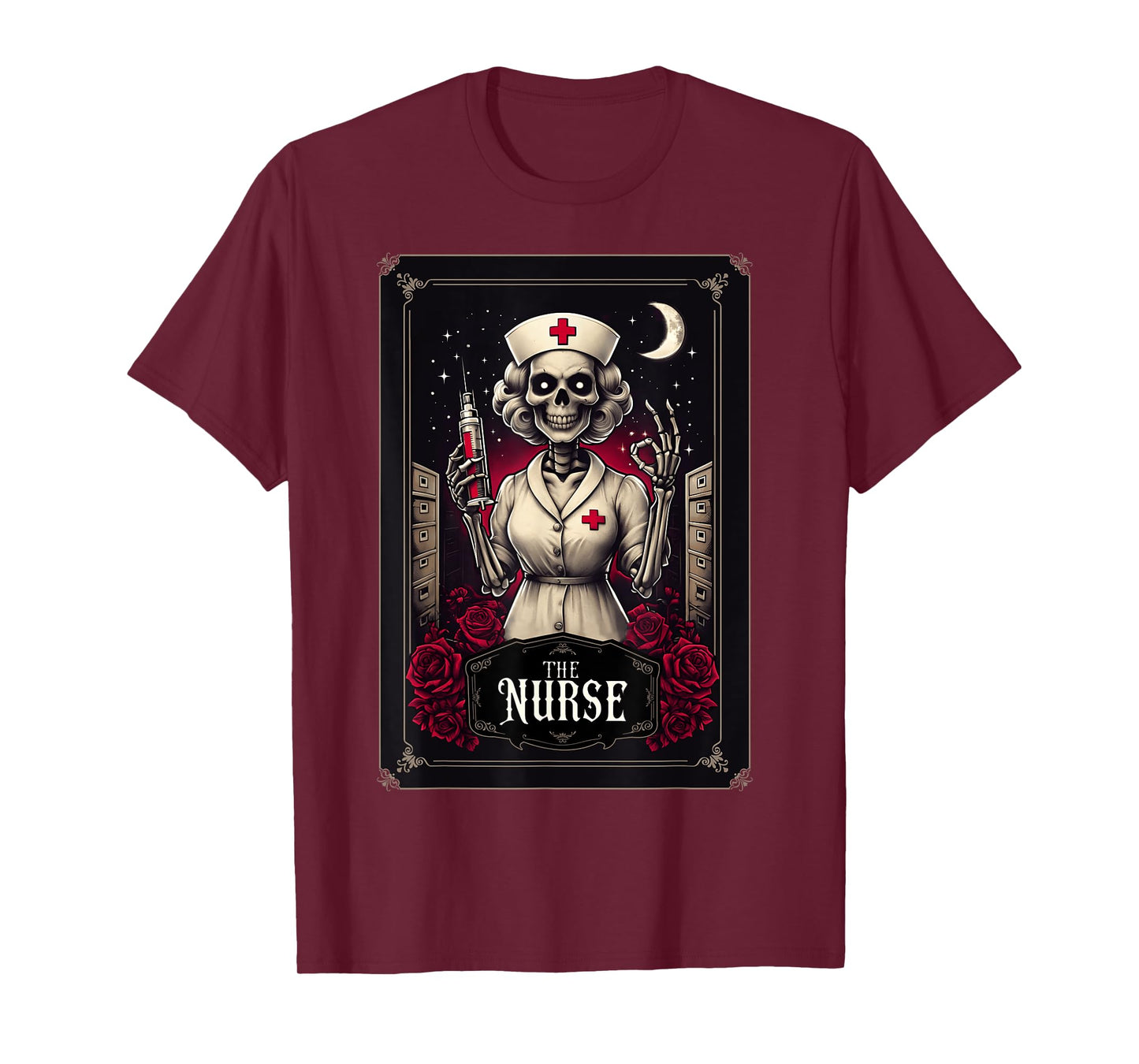 Funny The Nurse Skeleton Tarot Card Nursing RN LPN NP T-Shirt