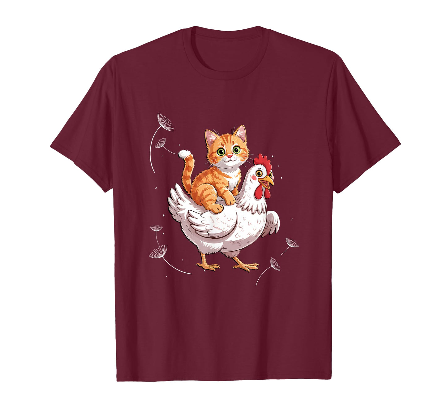 Orange Kitten Riding A Happy Chicken Farm Animal Friend T-Shirt