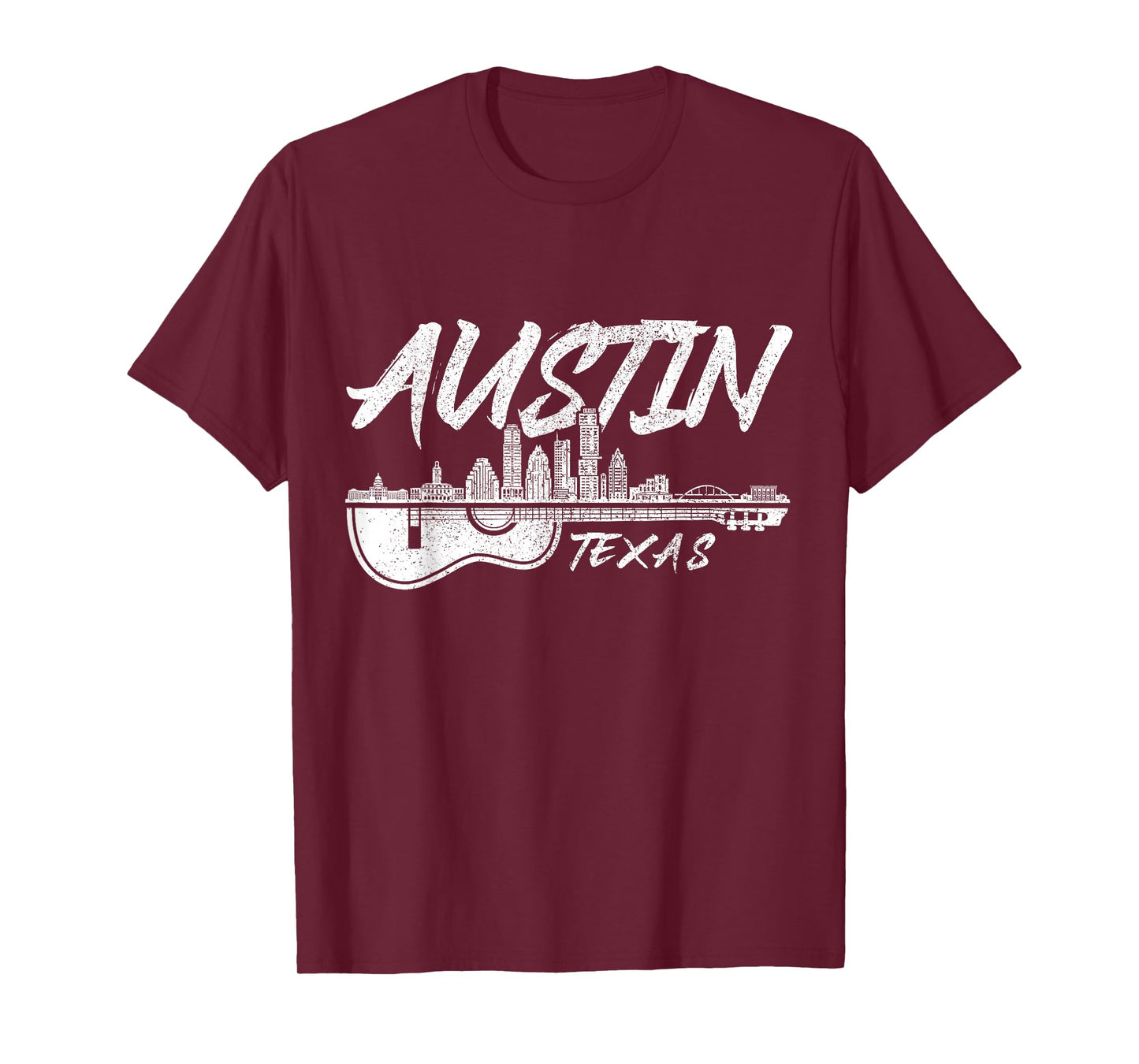 Austin Texas Guitar Player Skyline Folk Blues Country Music T-Shirt