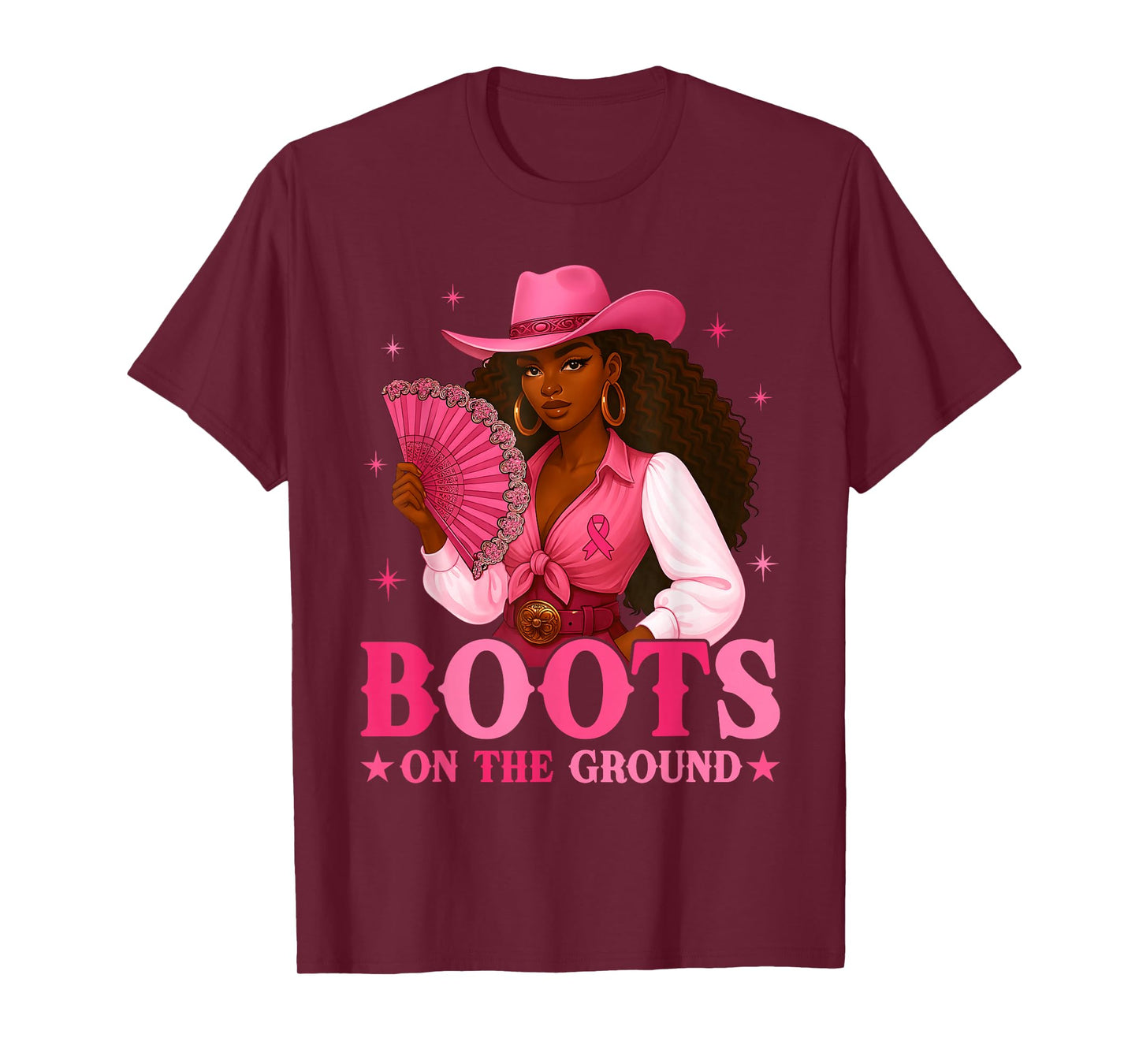Boots On The Ground Pink Cowgirl Breast Cancer Western Women T-Shirt