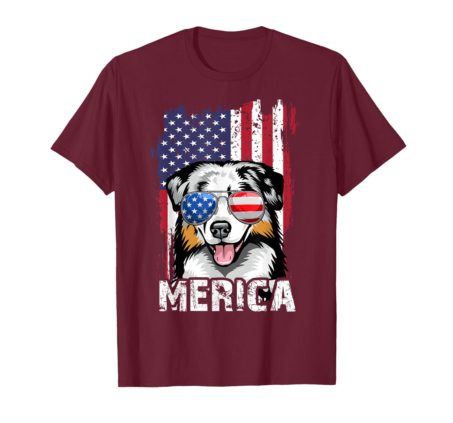 Australian Shepherd 4th of July Merica USA Flag Aussie Dog T-Shirt