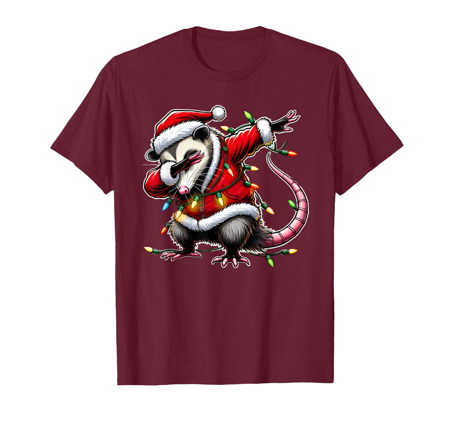 Christmas Santa Costume Dabbing Opossum Xmas Lights Kids Dab T-Shirt