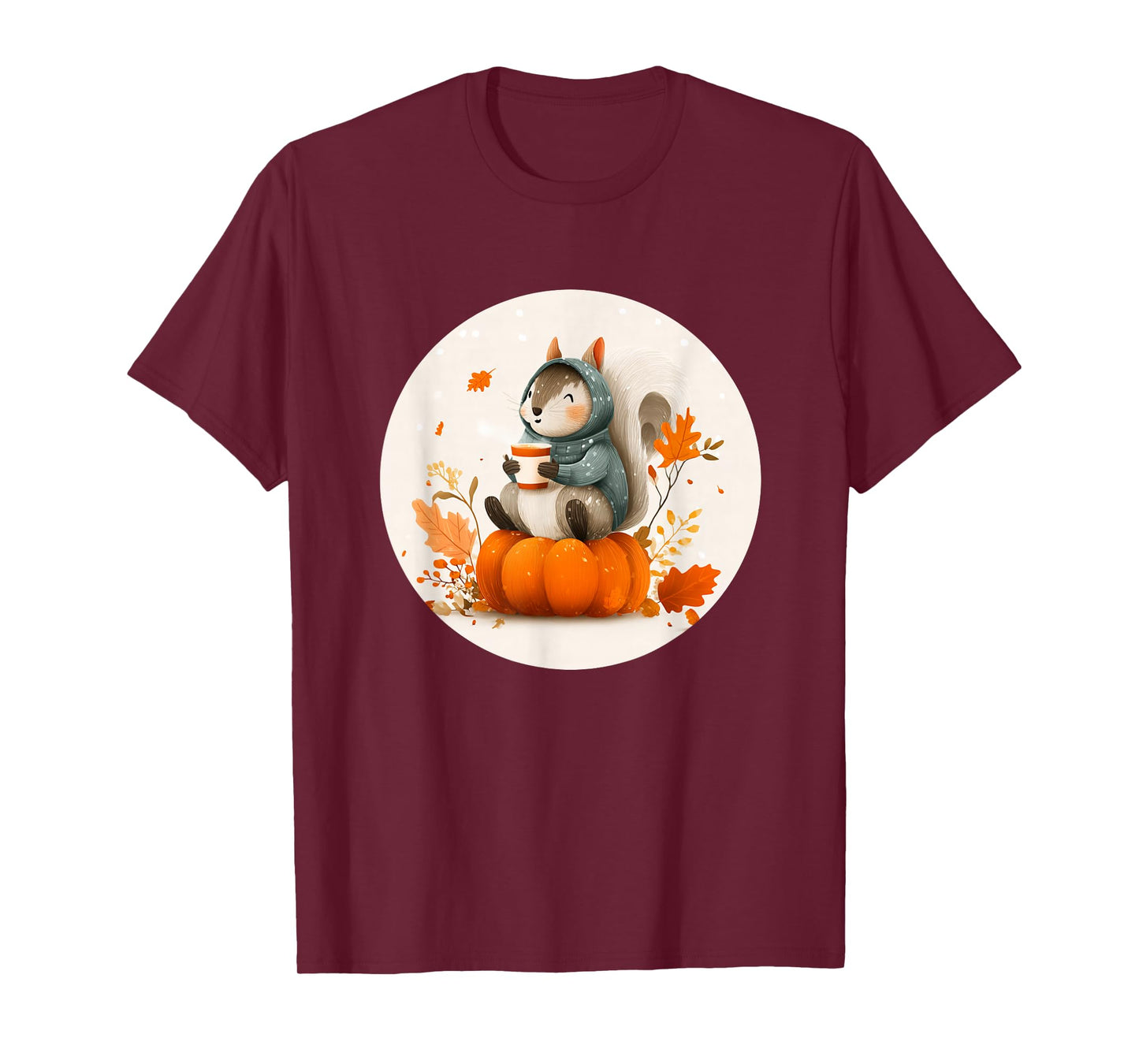 Autumn Squirrel with Sweater for Pumpkin and Fall Leaves Fan T-Shirt