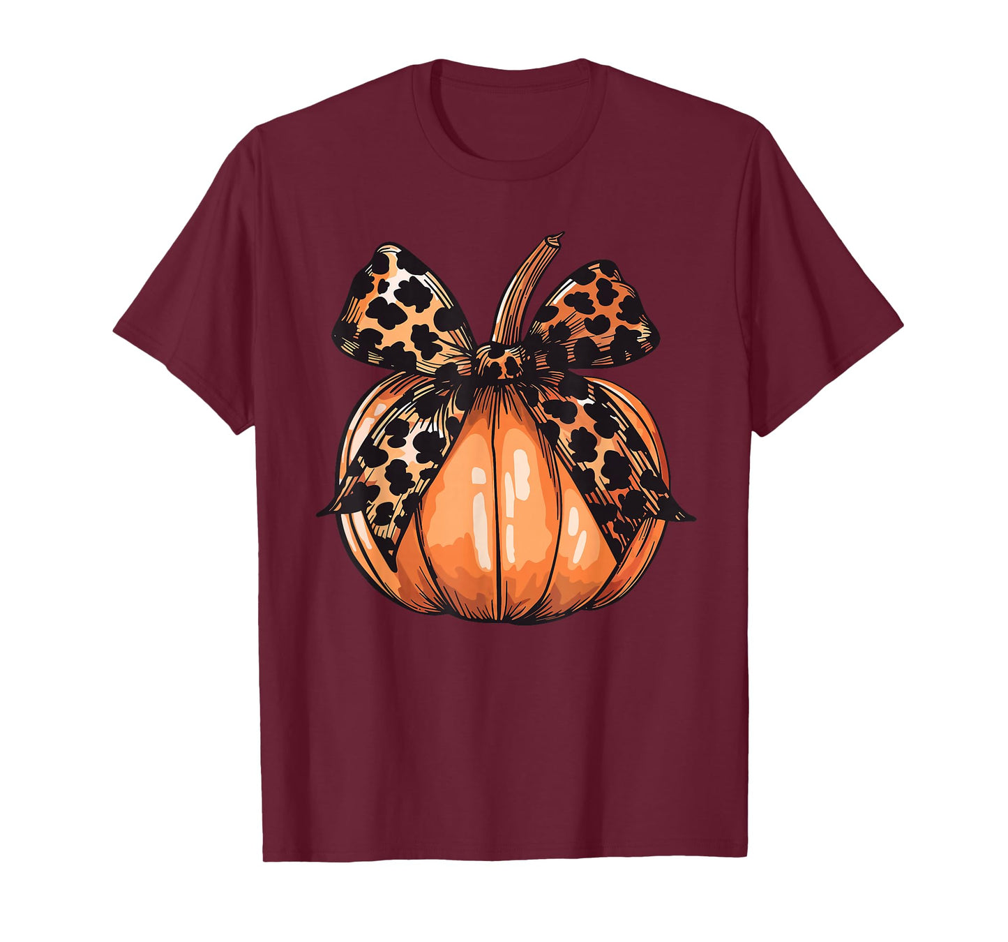 Leopard Coquette Bow Pumpkin Spooky Season Autumn Halloween T-Shirt
