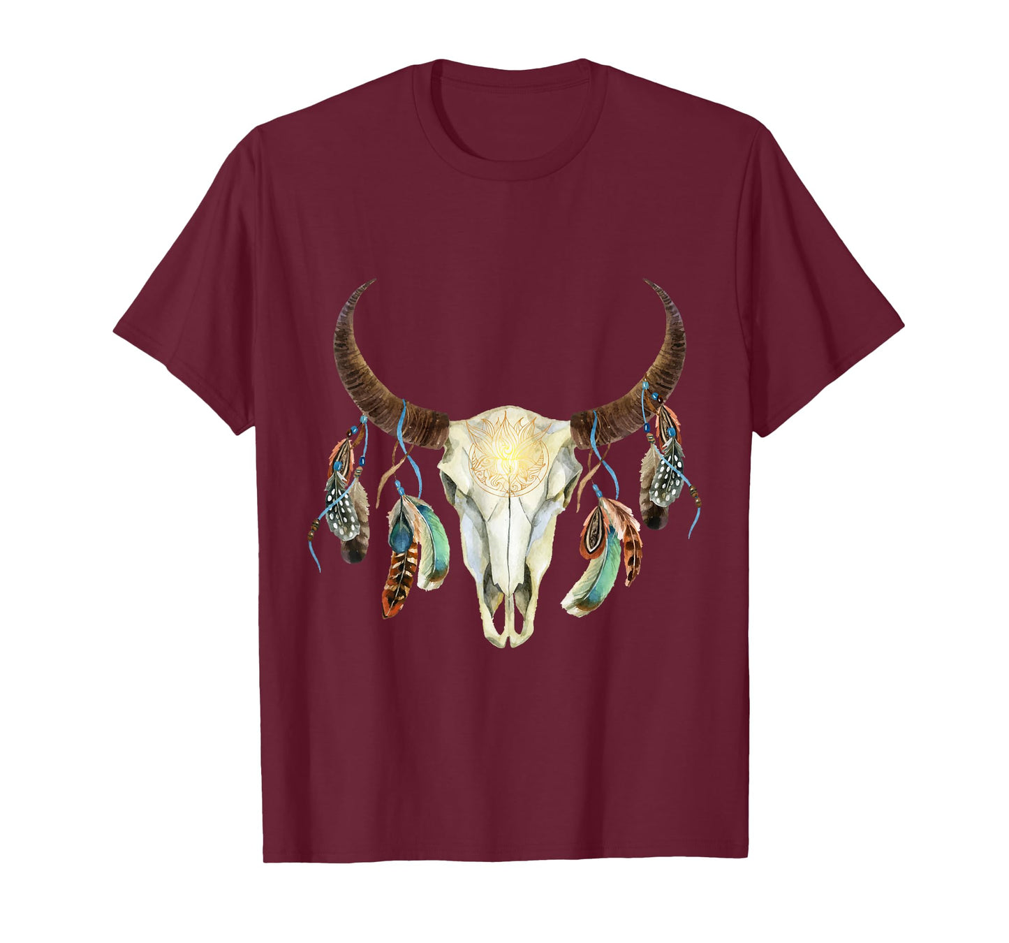 Longhorn Bull Skull Boho Life Cowboy Sunset Aztec Art T-Shirt