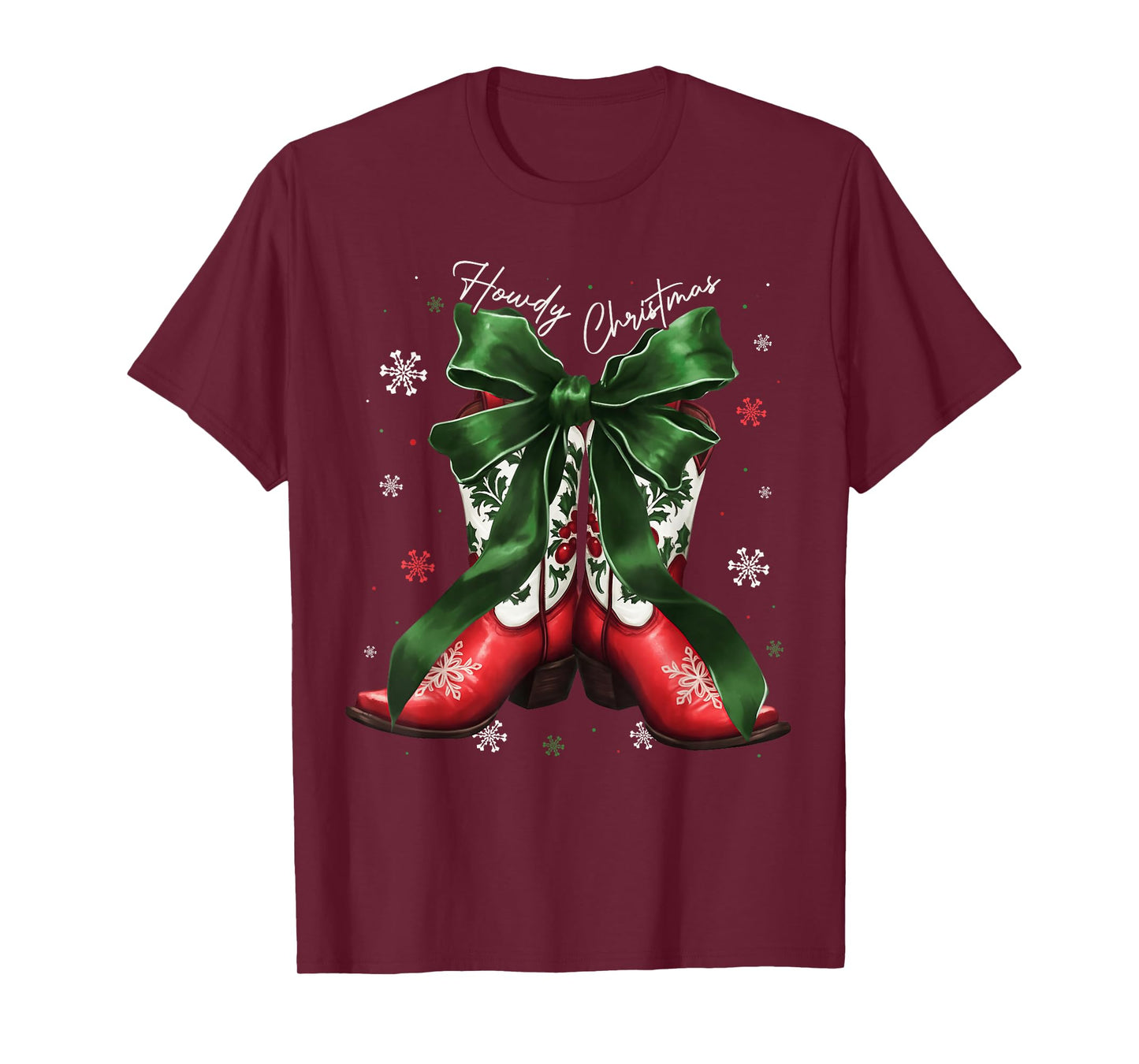 Cowgirl Western Howdy Christmas Coquette Bow Boots Family T-Shirt