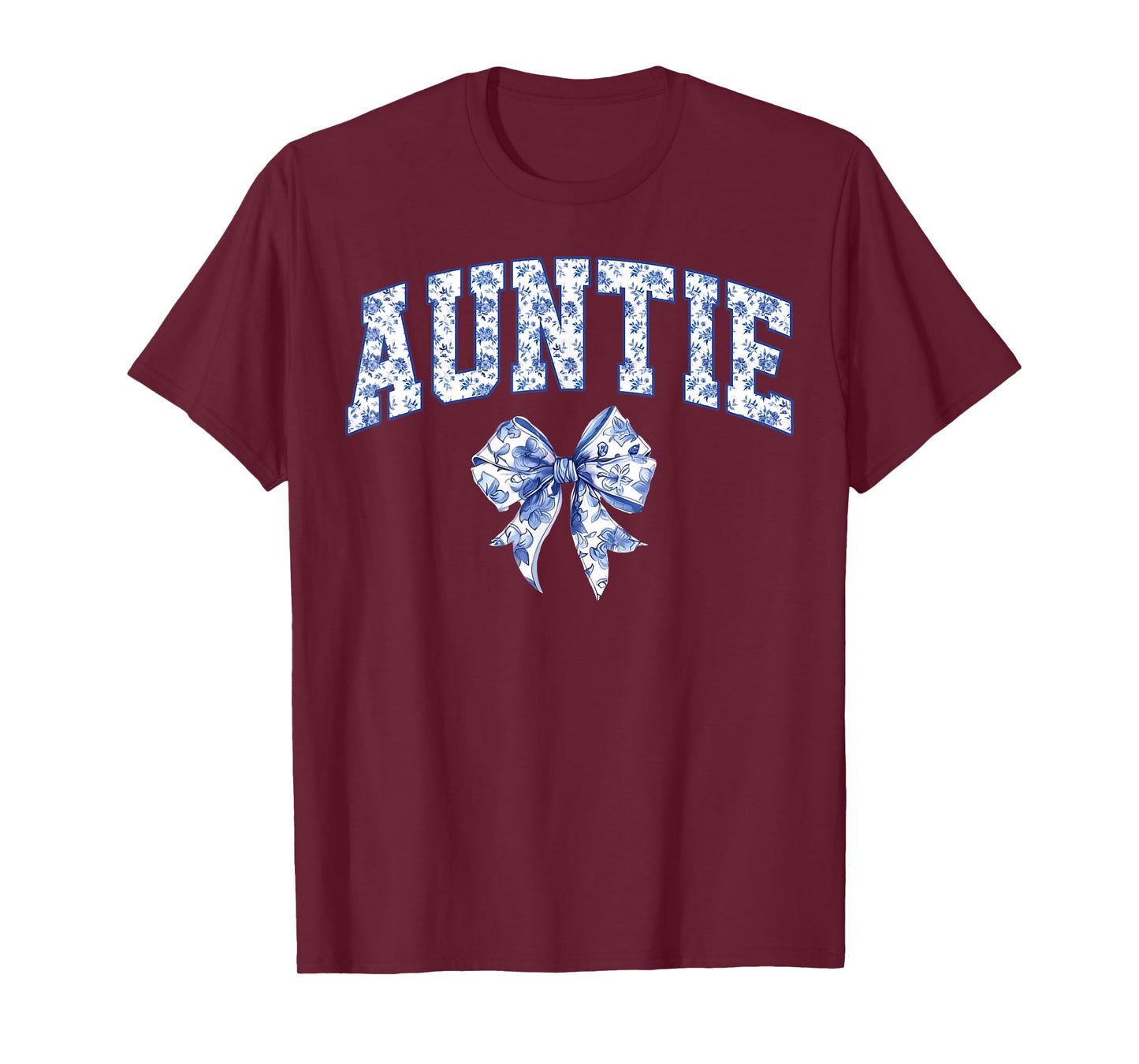 Auntie Coquette Toile Blue Bow Floral Family Matching T-Shirt