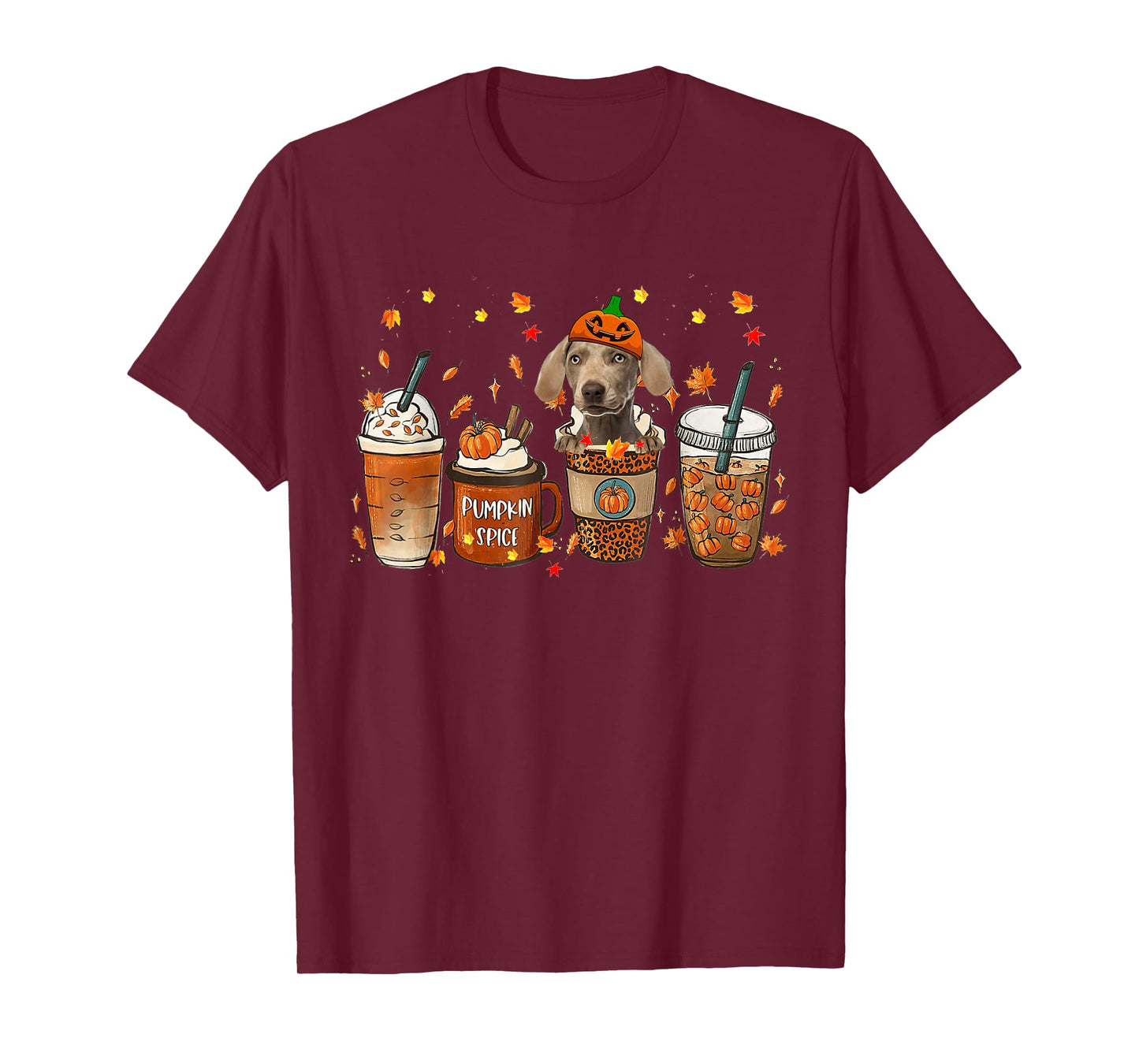 Weimaraner Fall Coffee Pumpkin Spice Latte Iced Autumn T-Shirt