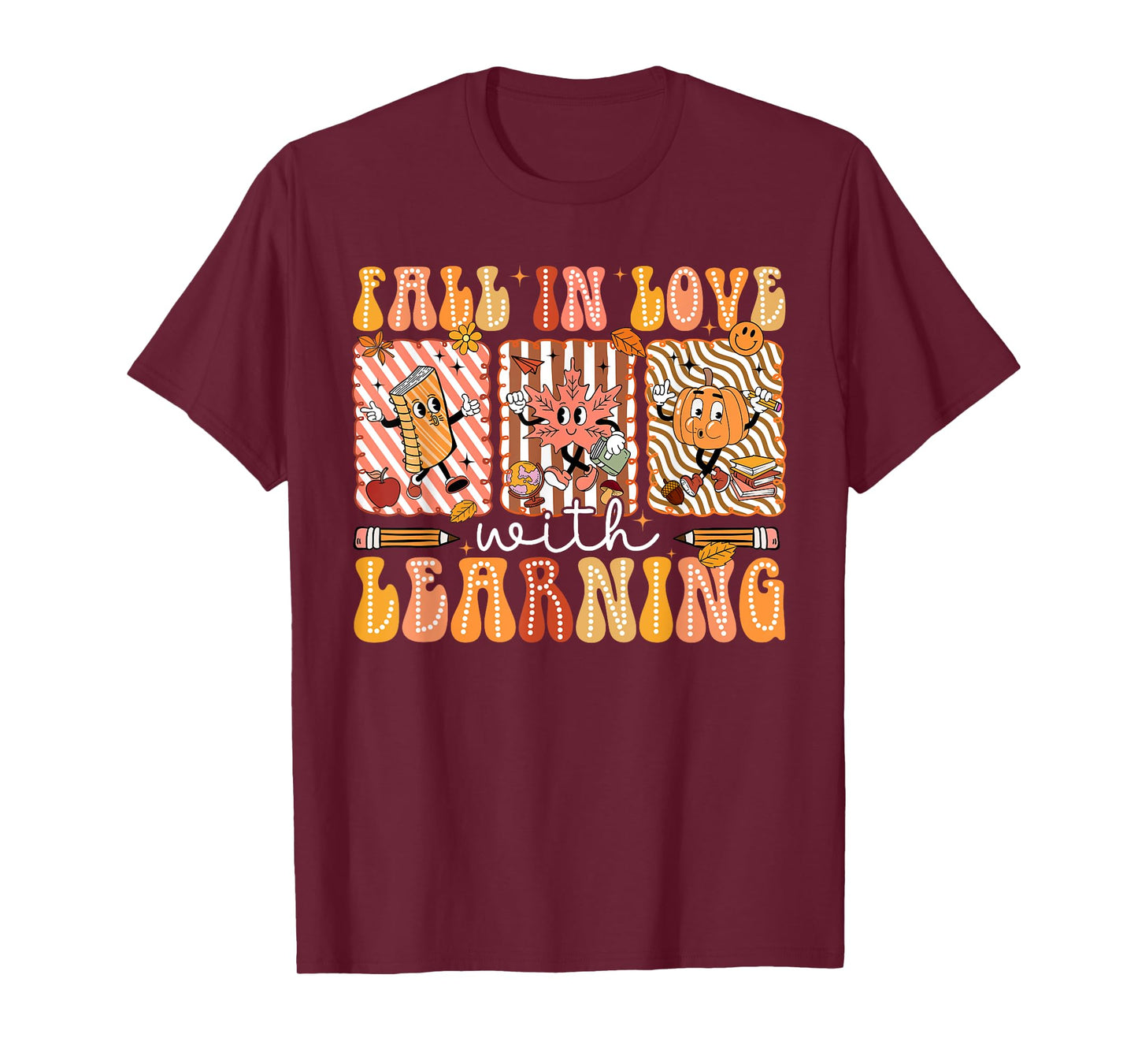 Preppy Fall In Love With Learning Pumpkin Teacher Men Women T-Shirt