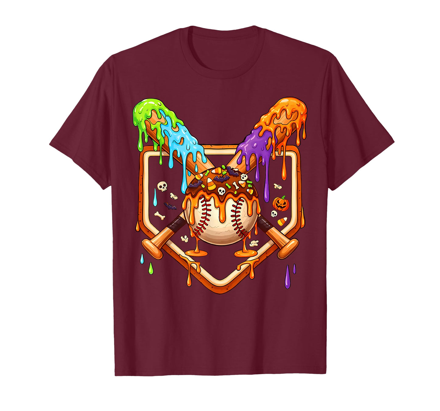 Spooky Baseball Ice Cream Drip Home Plate Dripping Halloween T-Shirt