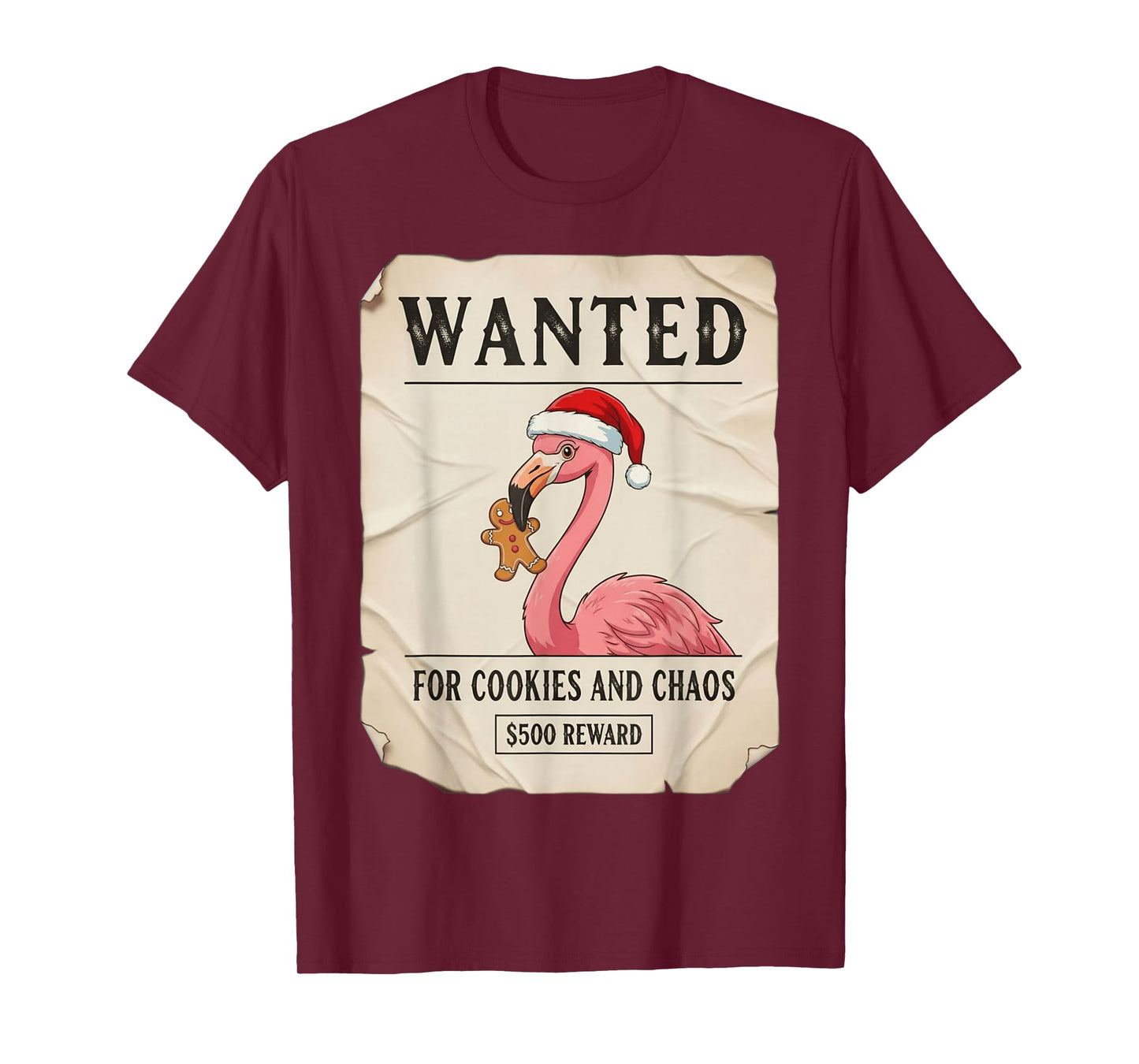 Wanted for Cookies and Chaos Funny Flamingo Christmas Pajama T-Shirt