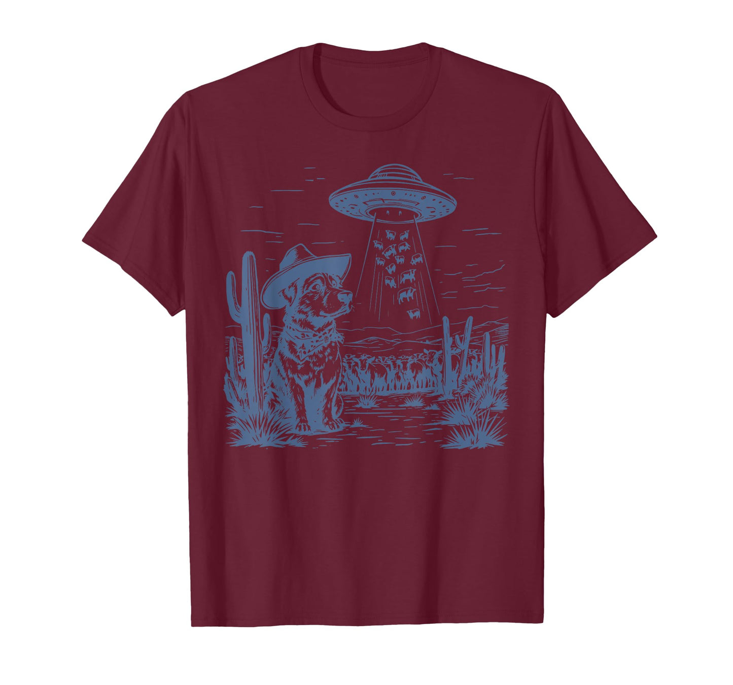 Dog Cattle Cowboy Cowgirl Vintage UFO Western Country Animal T-Shirt
