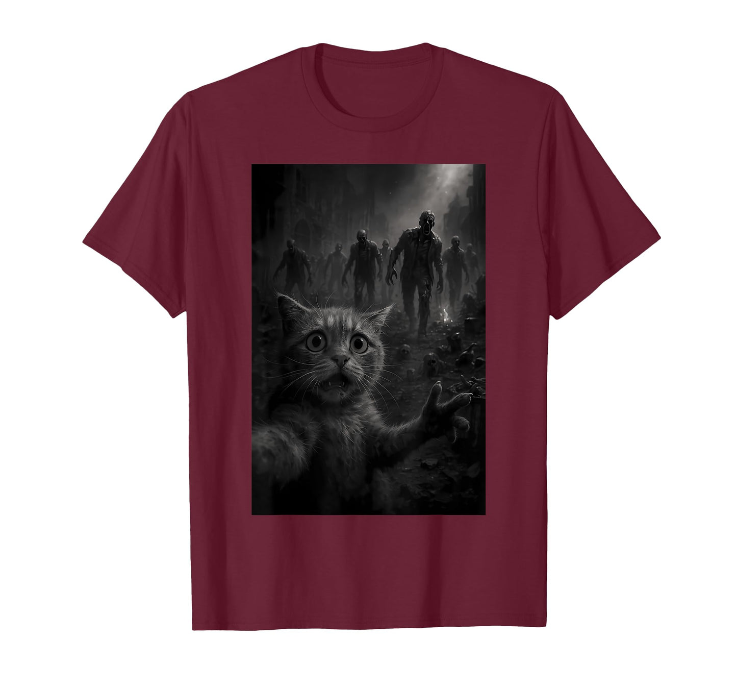 Funny Cat Selfie Top With Zombie Apocalypse T-Shirt for Men Women