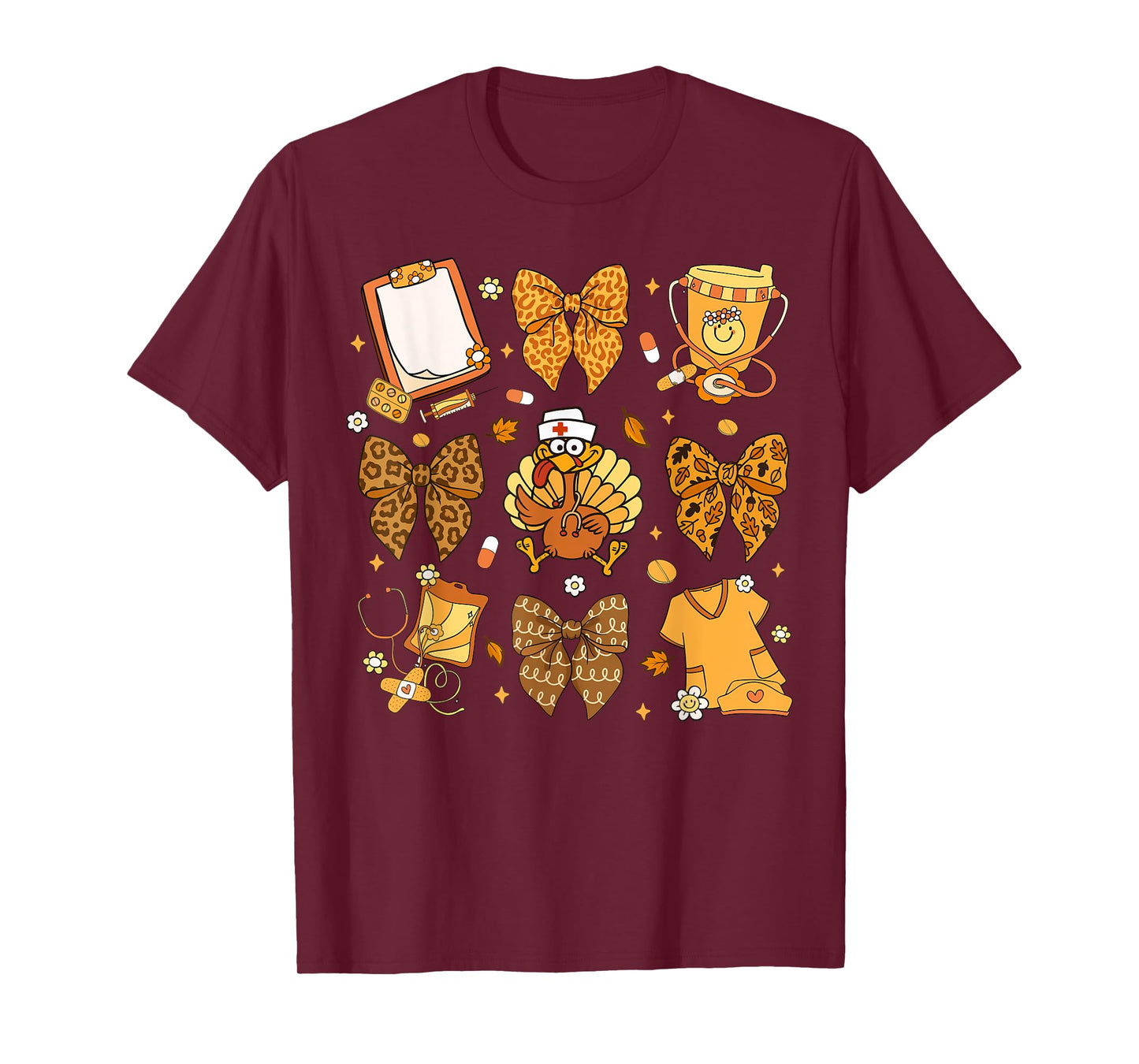 Thanksgiving Nurse Turkey Coquette Bow Autumn Men Women Kids T-Shirt