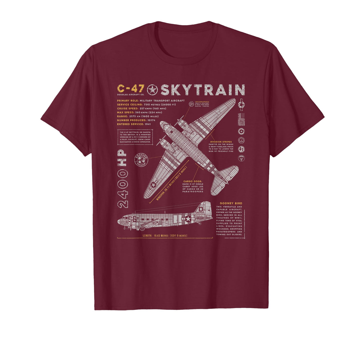 C-47 Skytrain | C47 Douglas Dakota WWII Transport Aircraft T-Shirt