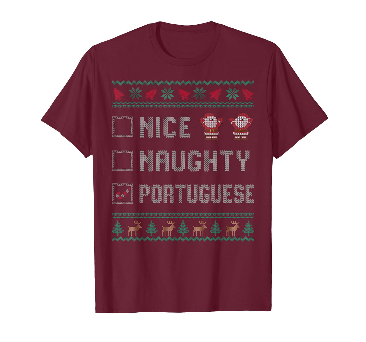 Nice Naughty Portuguese Christmas Pajama Matching T-Shirt