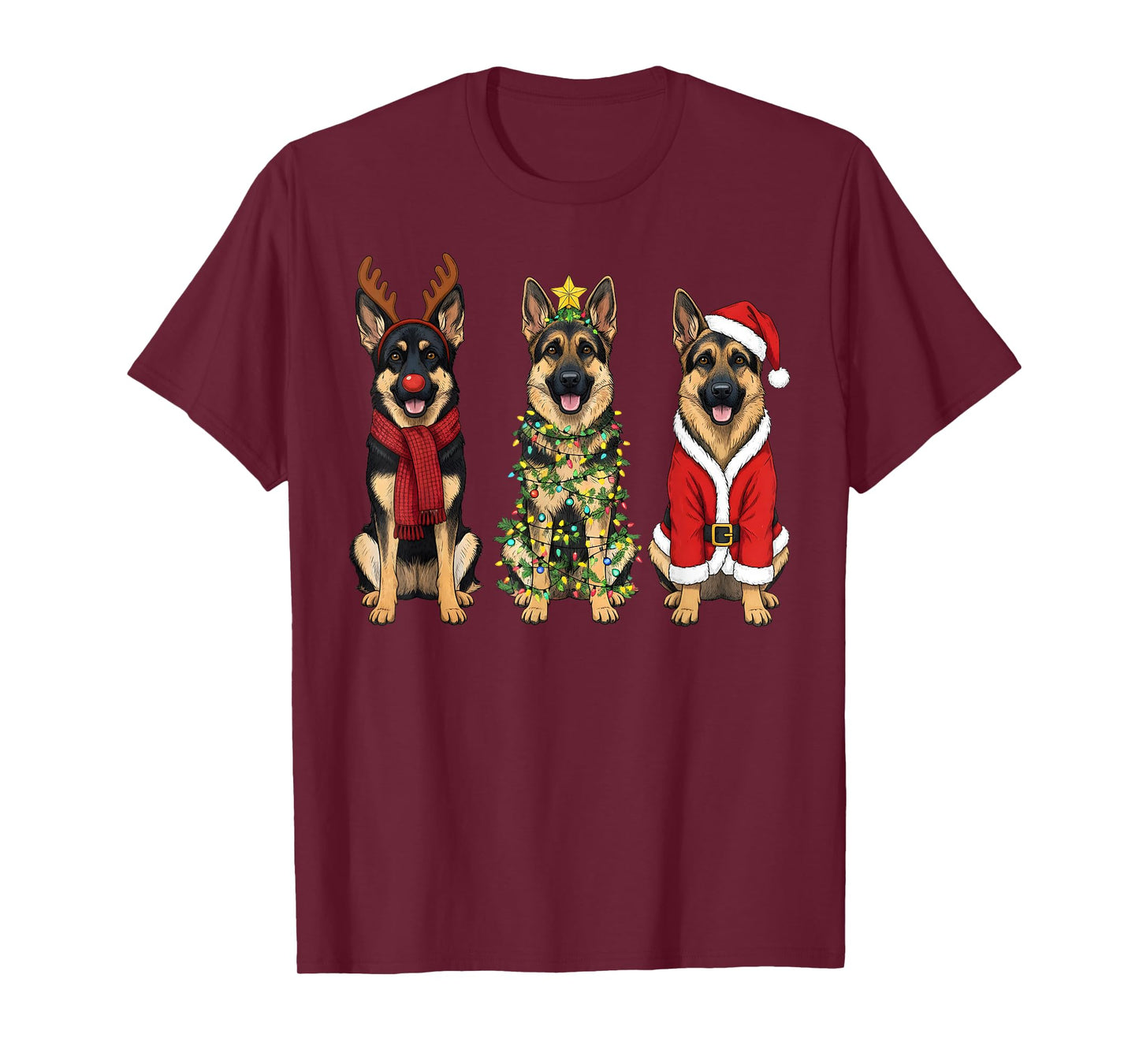 Retro Christmas German Shepherd Santa Reindeer GSD Dog Lover T-Shirt