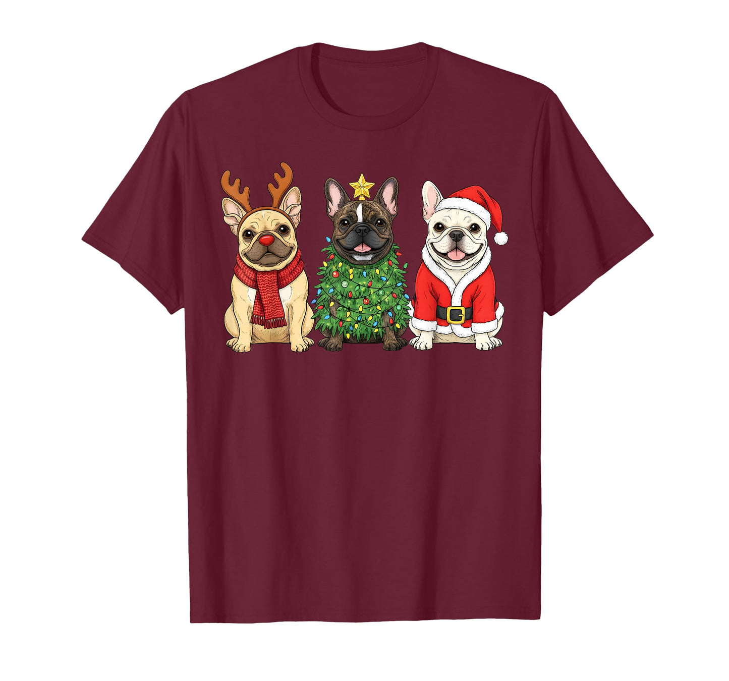 Retro Christmas French Bulldog Santa Reindeer Dog Lover T-Shirt