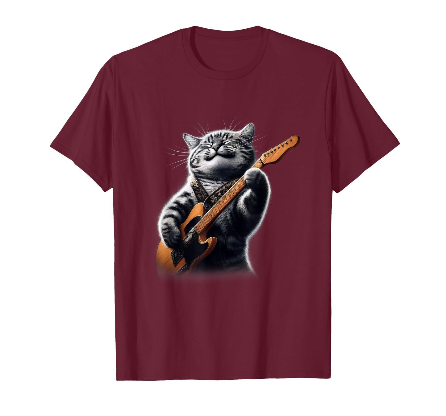 Cat Playing Guitar - Funny Rock Music Guitar Cat Men Women Kids T-Shirt