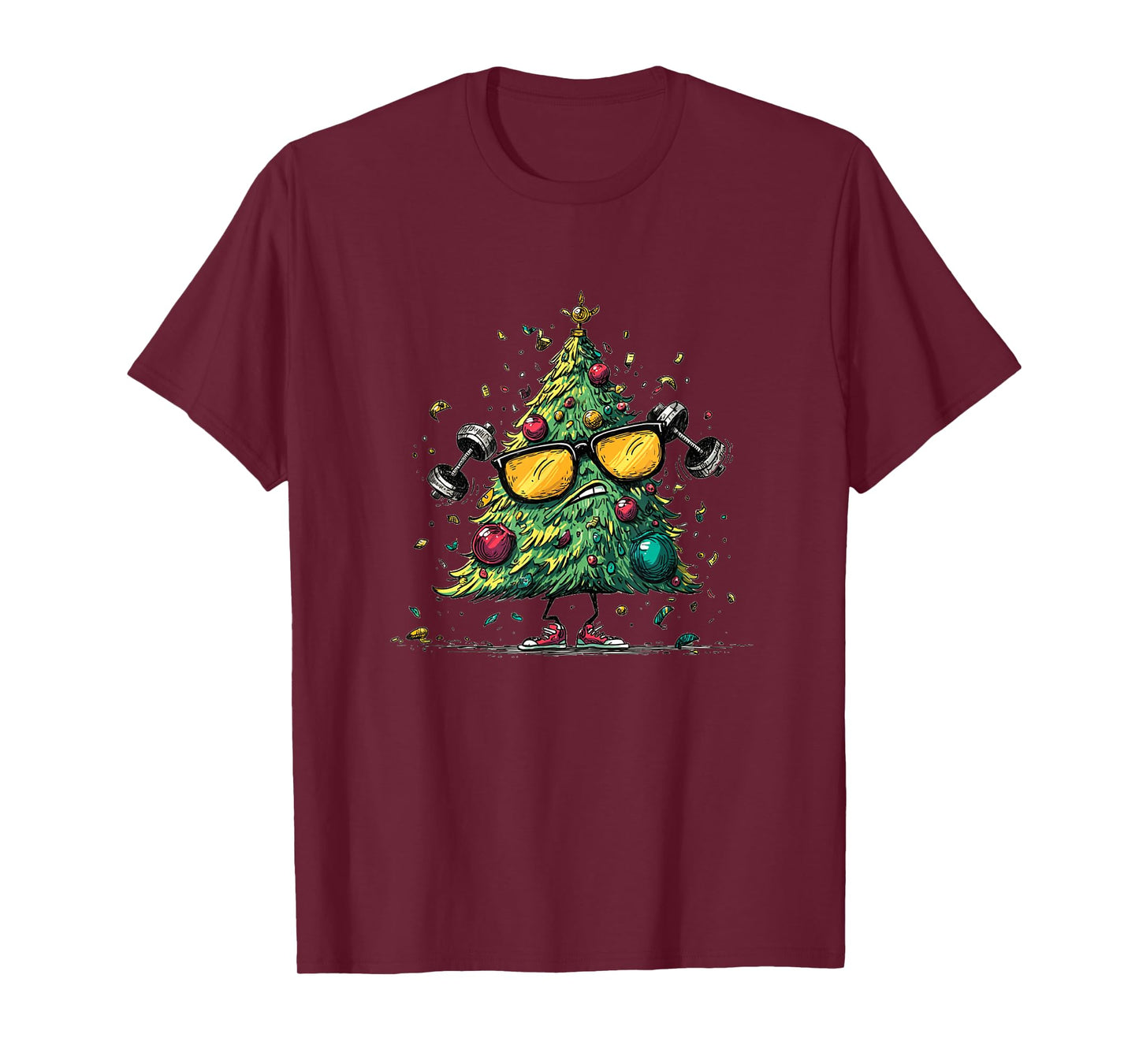 Funny Festive Tree in Sport Look for Gym and Christmas Fans T-Shirt