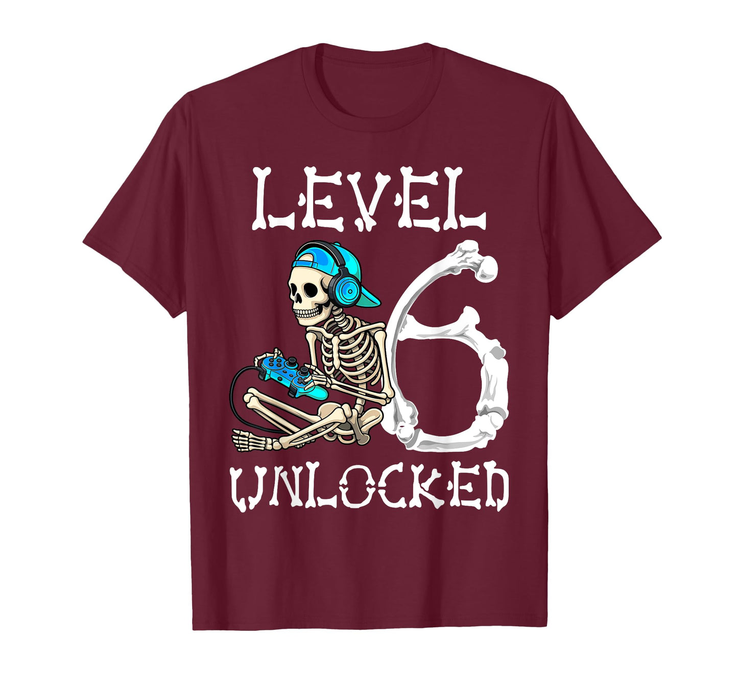 Level 6 Unlocked Skeleton Gamer Video Gaming 6th Birthday T-Shirt