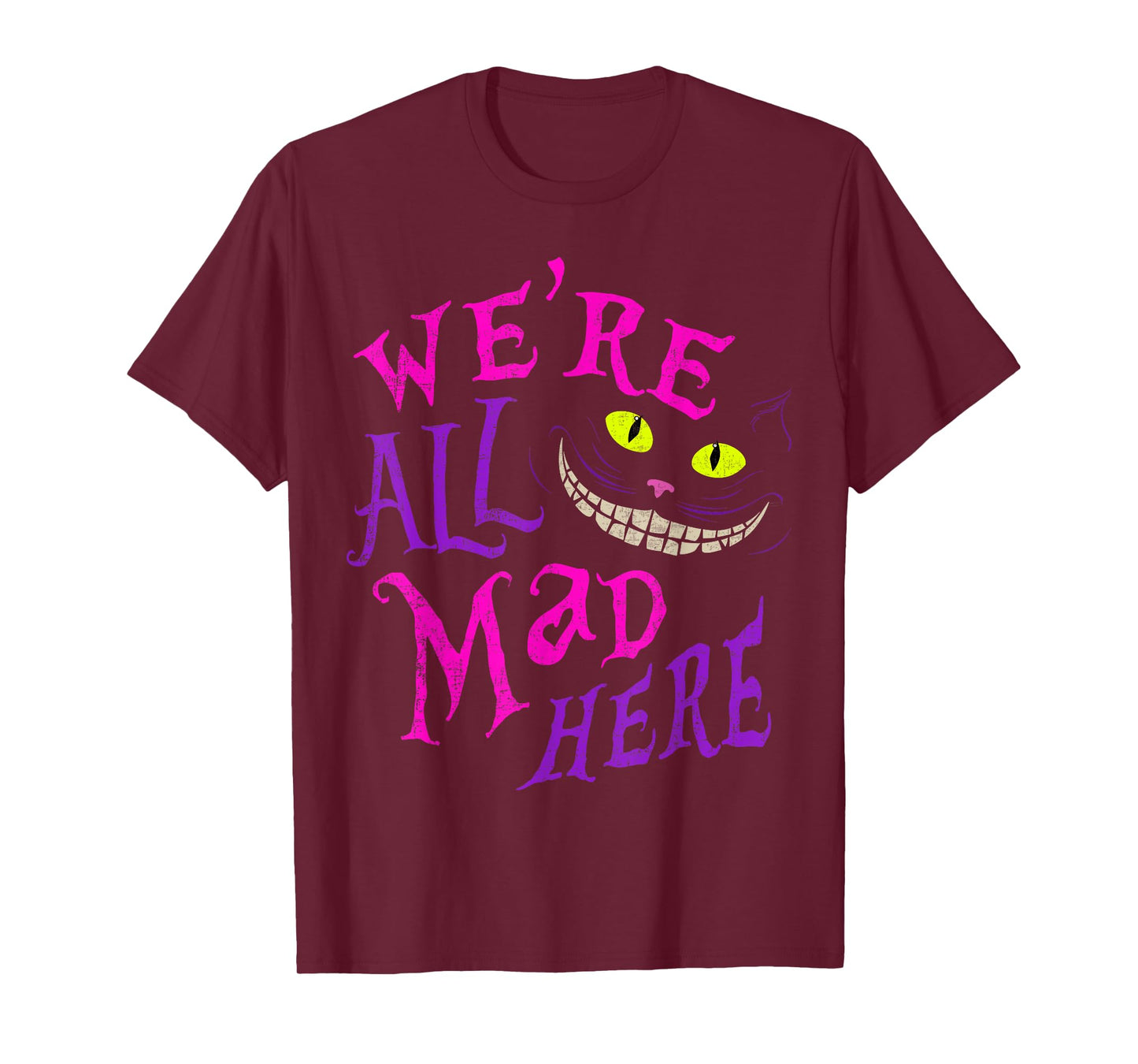 Cat With Mysterious Smile We’re All Mad Here Funny Halloween T-Shirt