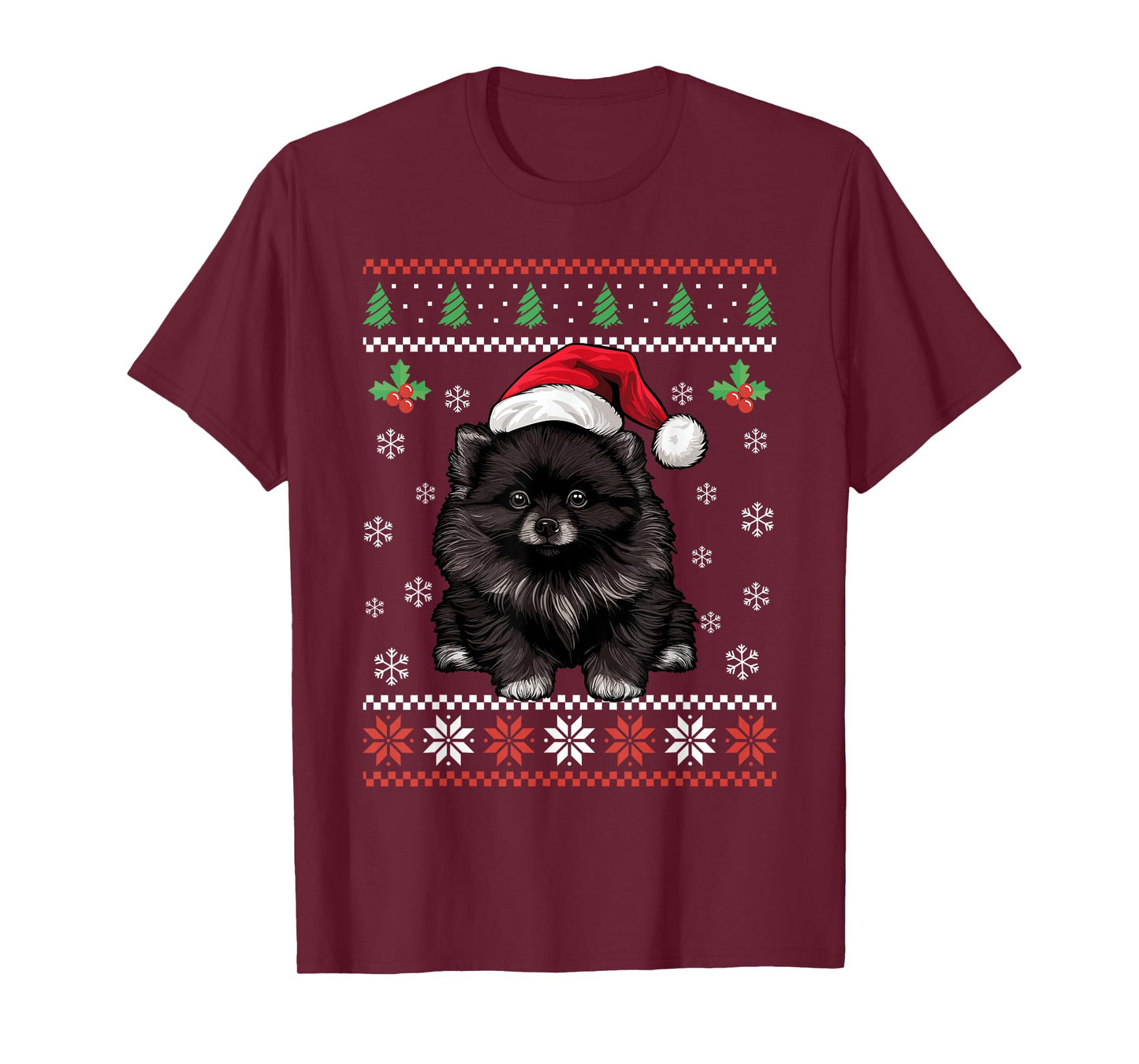 Black Pomeranian Ugly Christmas Sweater Xmas For Adults Kids T-Shirt
