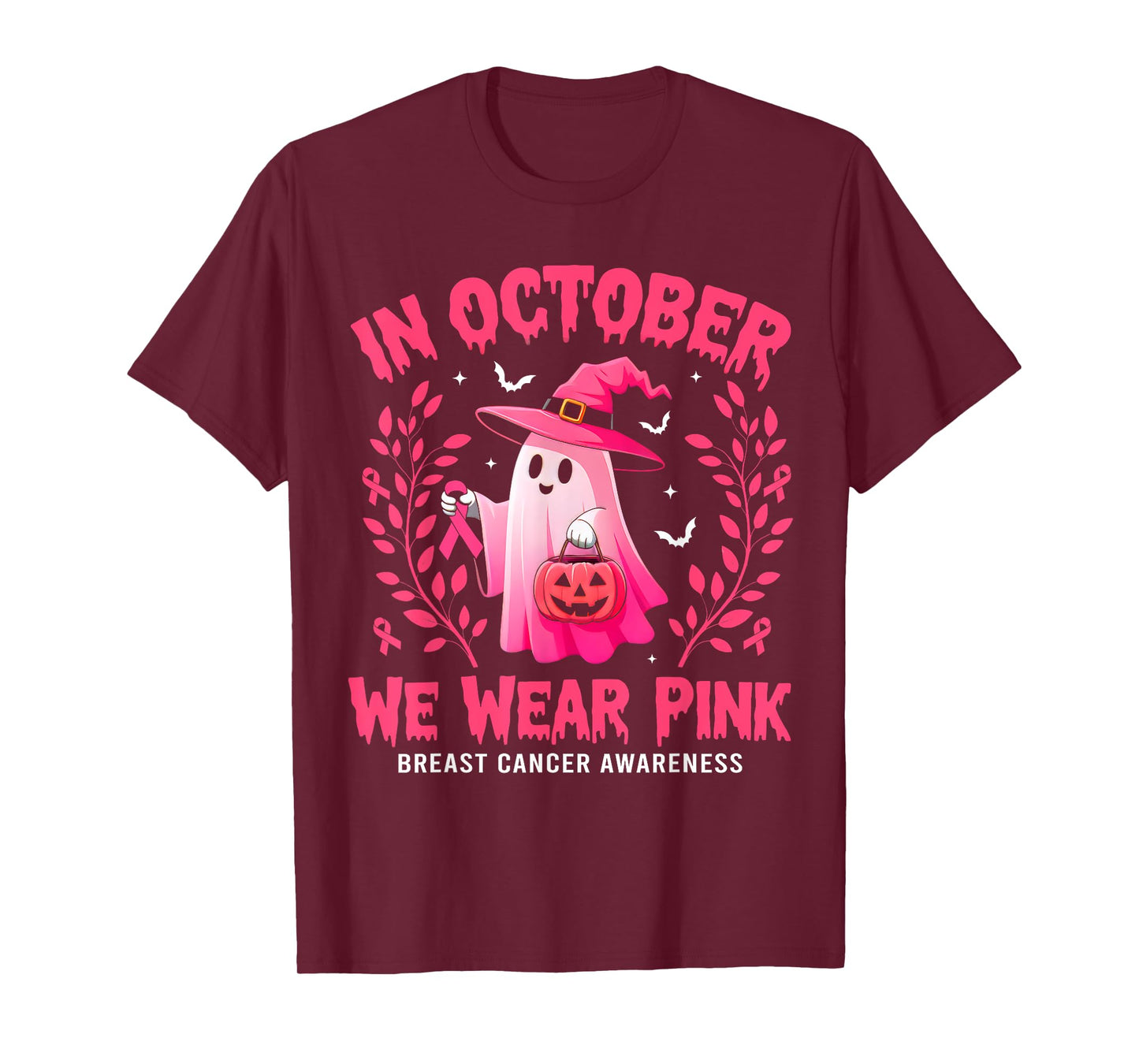 Retro Halloween Ghost Breast Cancer In October We Wear Pink T-Shirt