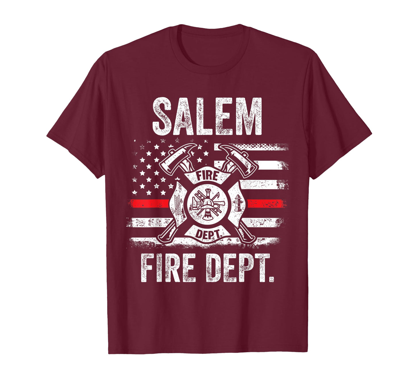 Salem Massachusetts Fire Department Thin Red Line Fireman T-Shirt