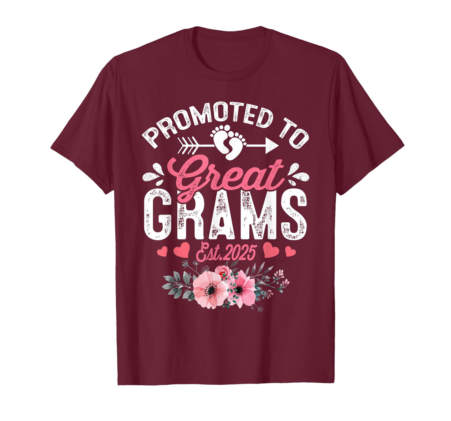 Promoted To Great Grams Est 2025 First Time Grams Floral T-Shirt