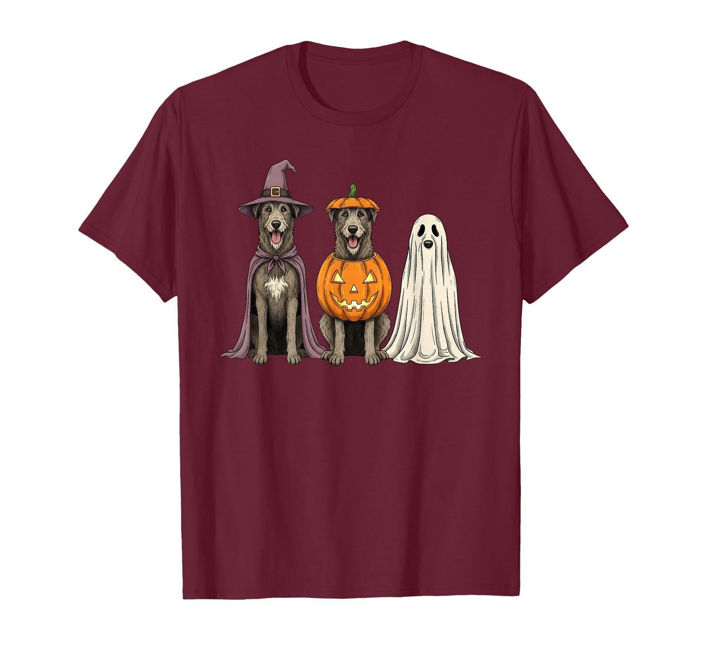 Spooky Ghost Irish Wolfhound Pumpkin Halloween Dog Lover T-Shirt