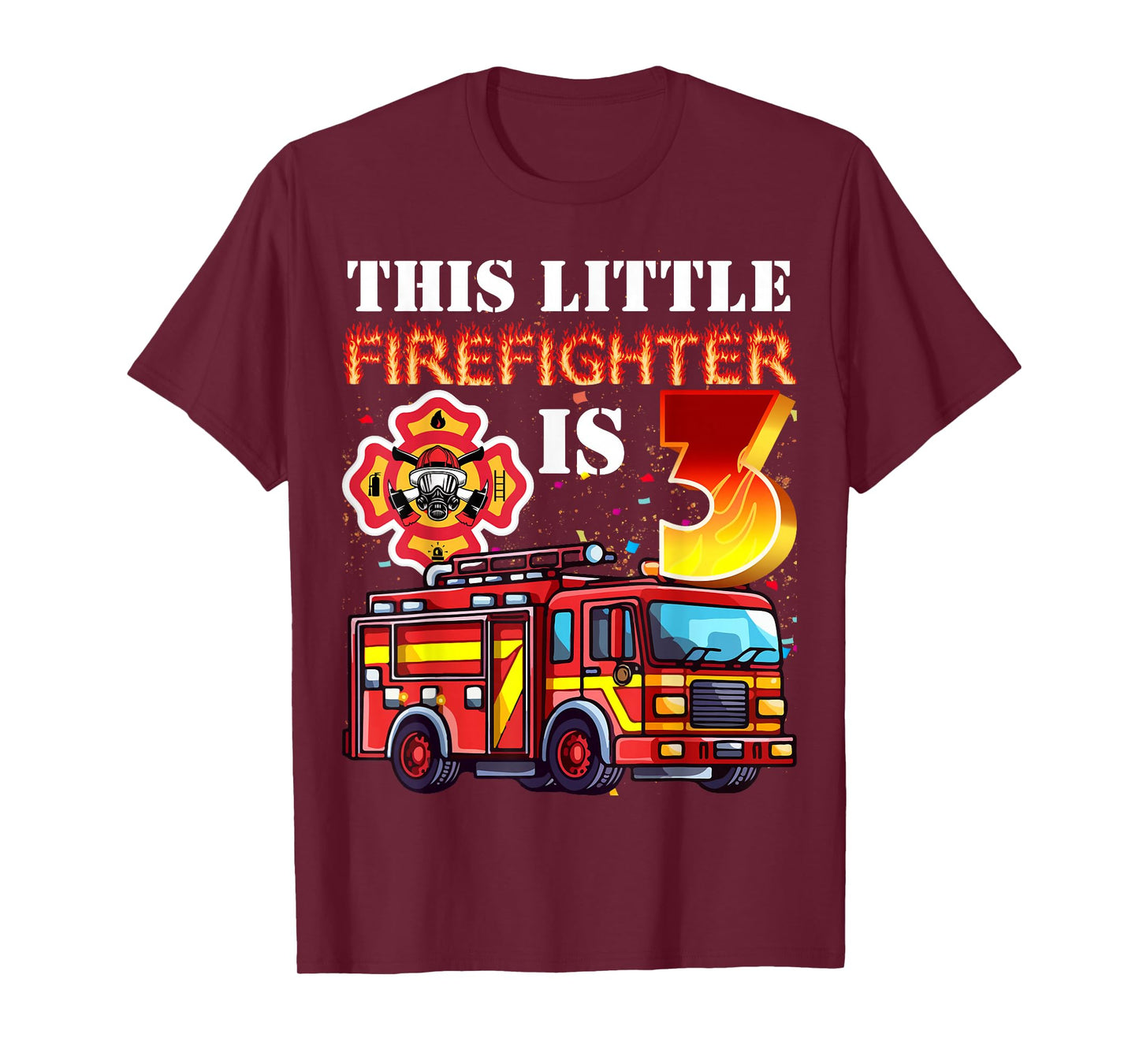 Kids 3 Year Old Firefighter Birthday Party Fire Truck 3rd T-Shirt