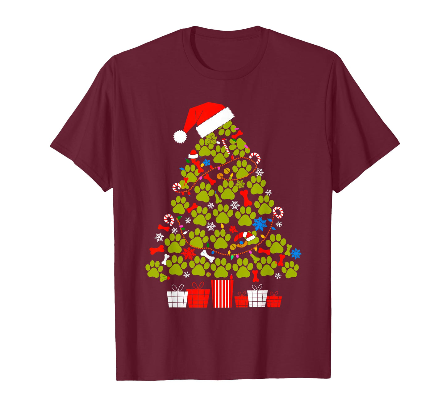 Dog Paw Christmas Tree Funny Dog Lover Ugly Xmas Sweater T-Shirt