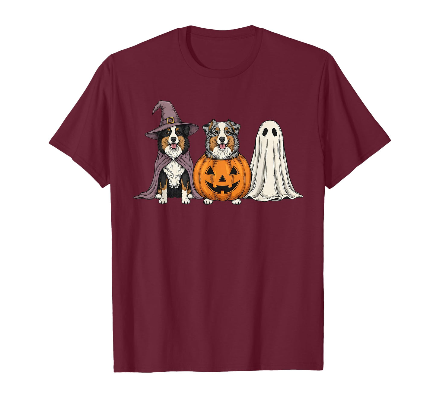 Spooky Ghost Australian Shepherd Pumpkin Halloween Dog Lover T-Shirt