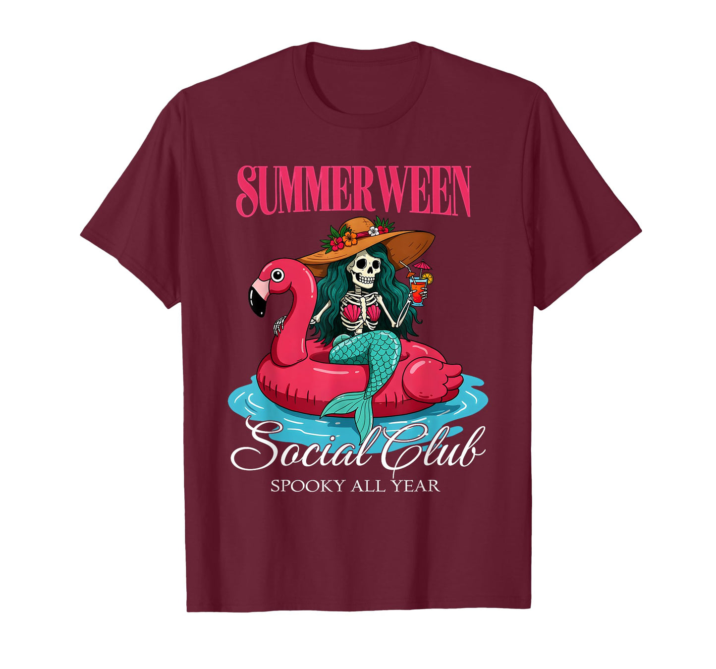 Summerween Social Club Spooky All Year Skeleton Mermaid T-Shirt