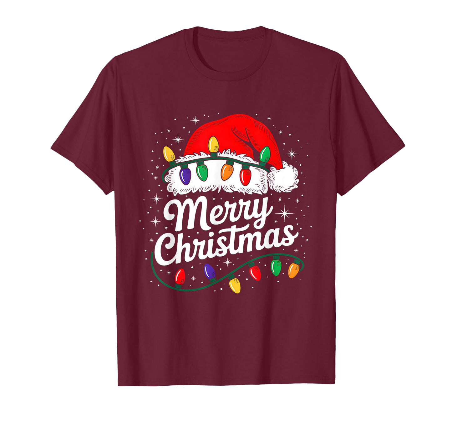 Merry Christmas Lights Red Santa Hat Xmas Family Men Women T-Shirt