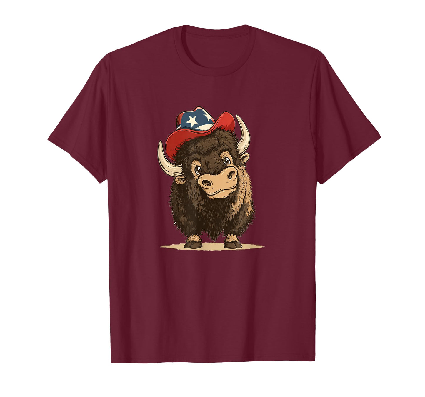 Funny Buffalo Bison with Patriotic Cowboy Hat Costume T-Shirt