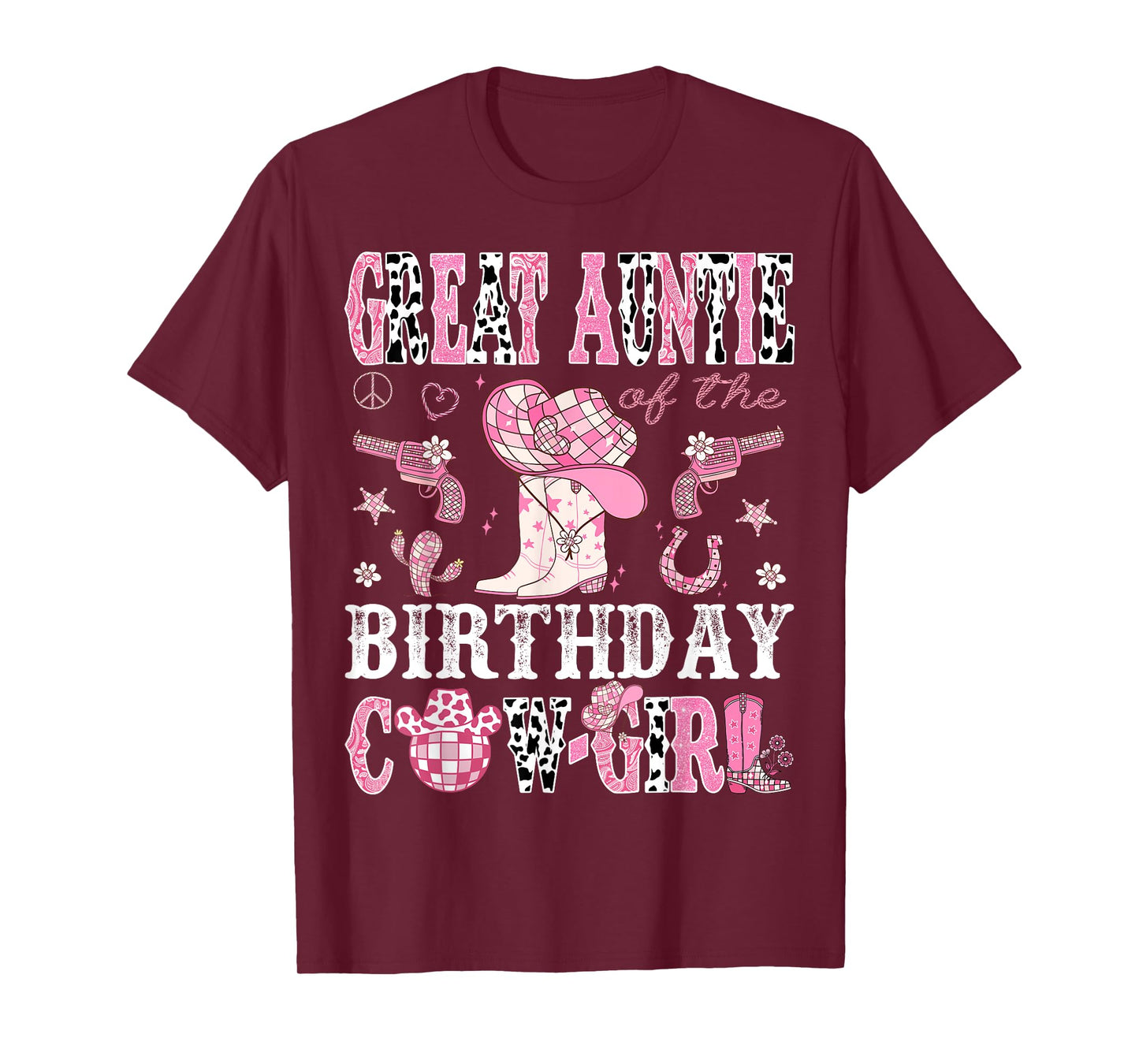 Great Auntie Of The Birthday Cow-Girl Pink Disco Western T-Shirt