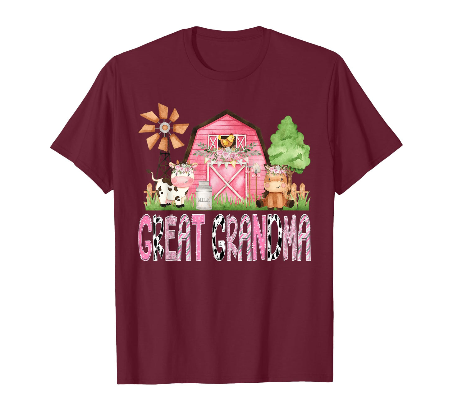 Great Grandma Pink Farm Cow Kids Birthday Matching Family T-Shirt